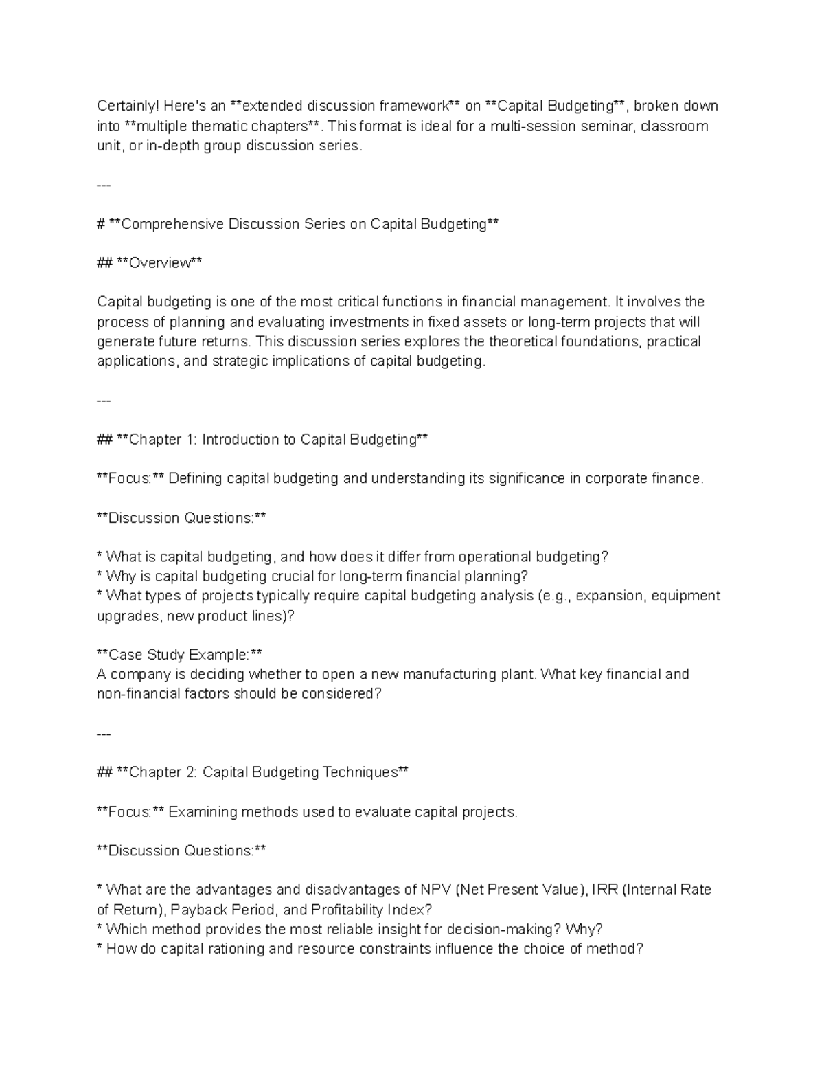 Capital Budgeting Discussion Series - Summary for ACC 101 - Studocu
