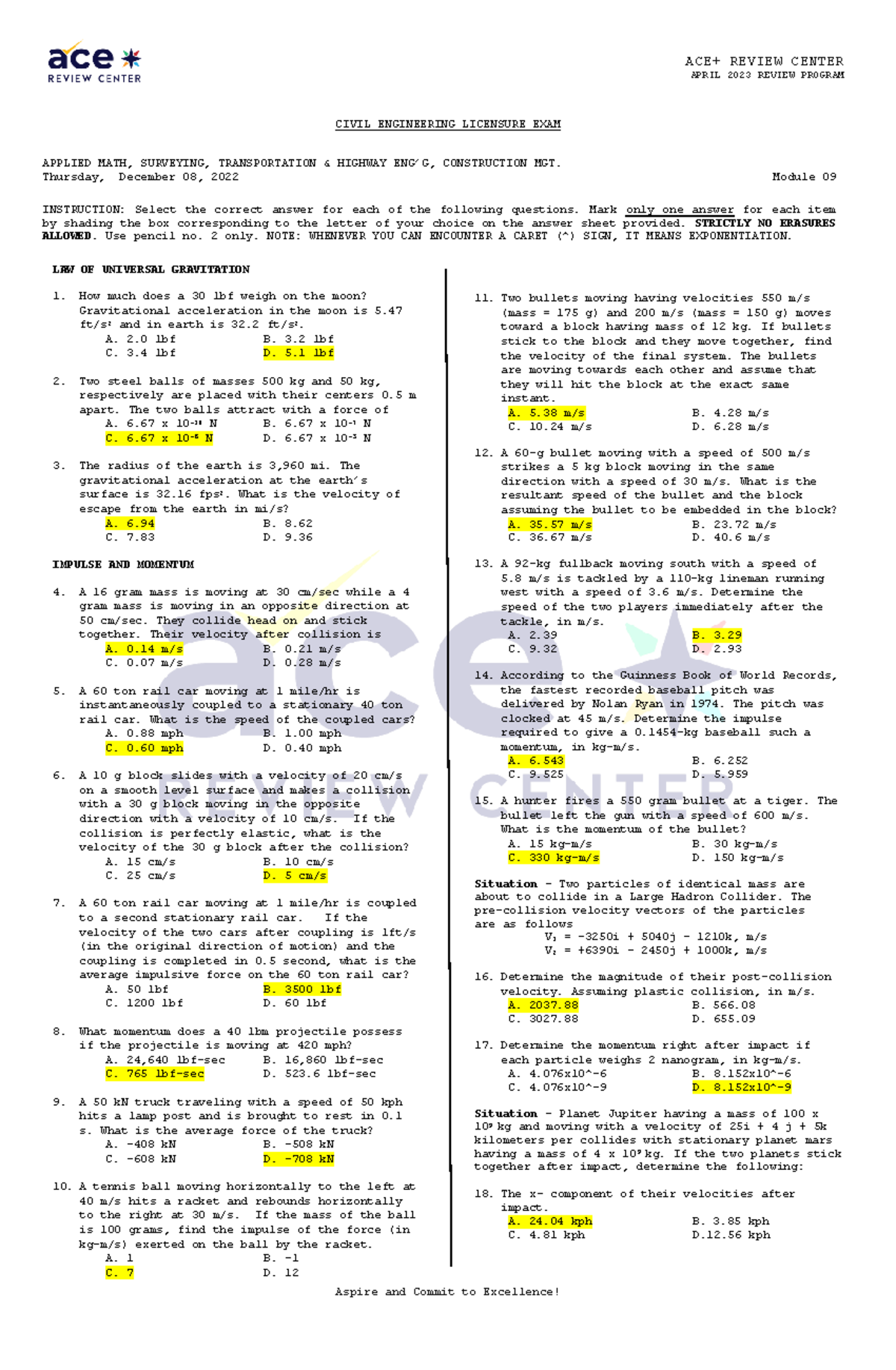 CE 9 - Physics Review Program (Answer Key) - April 2023 - Studocu