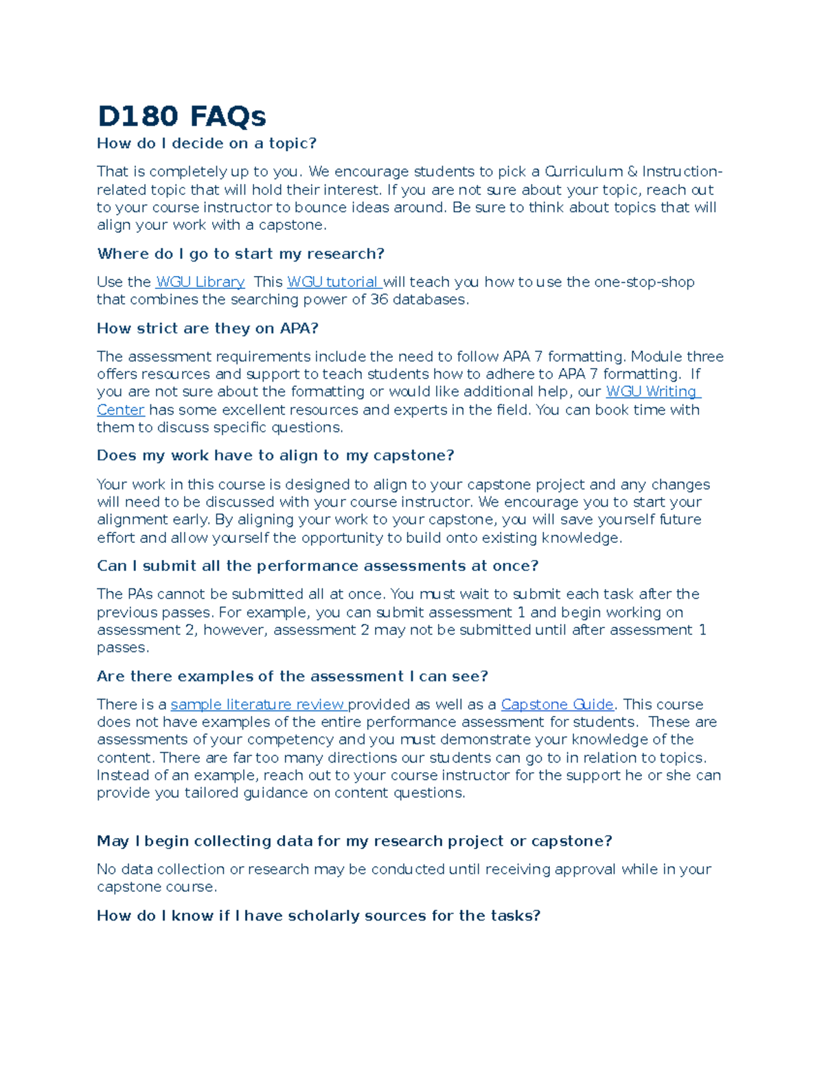 D180 FAQs: Essential Guidance for Course Assessments and Research - Studocu