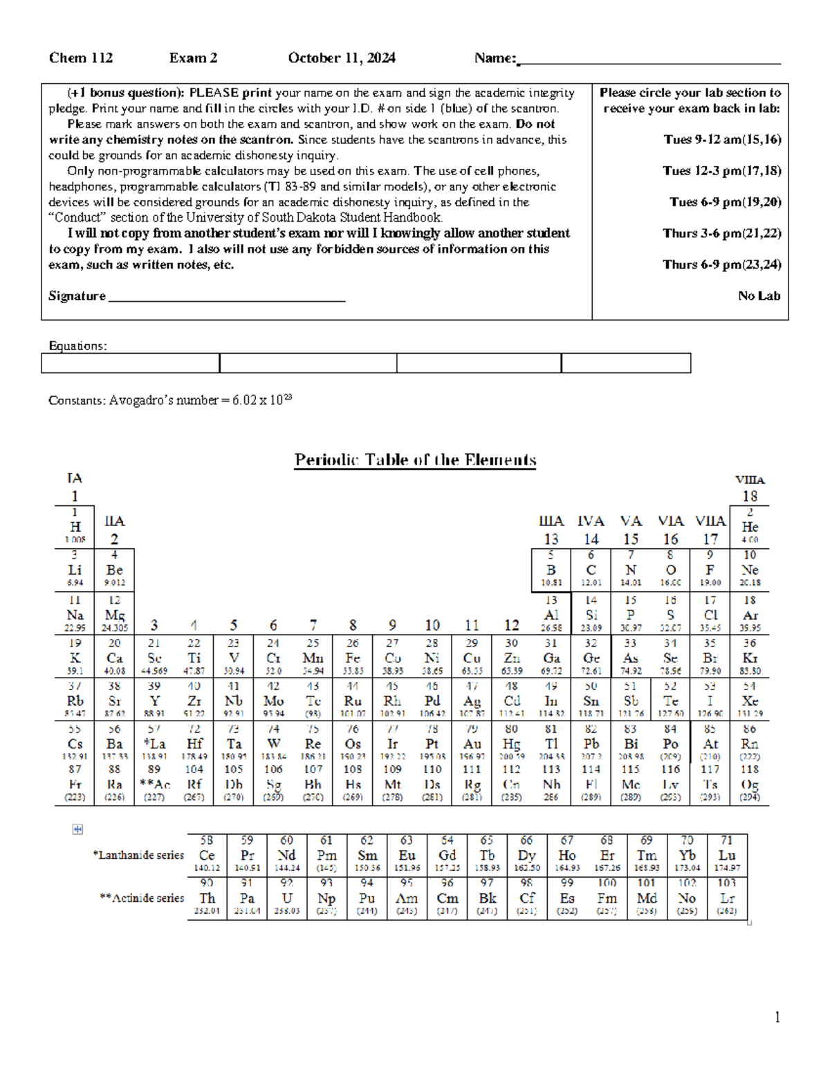 Chem 112 Exam 2 Study Guide - October 11, 2024 - Studocu