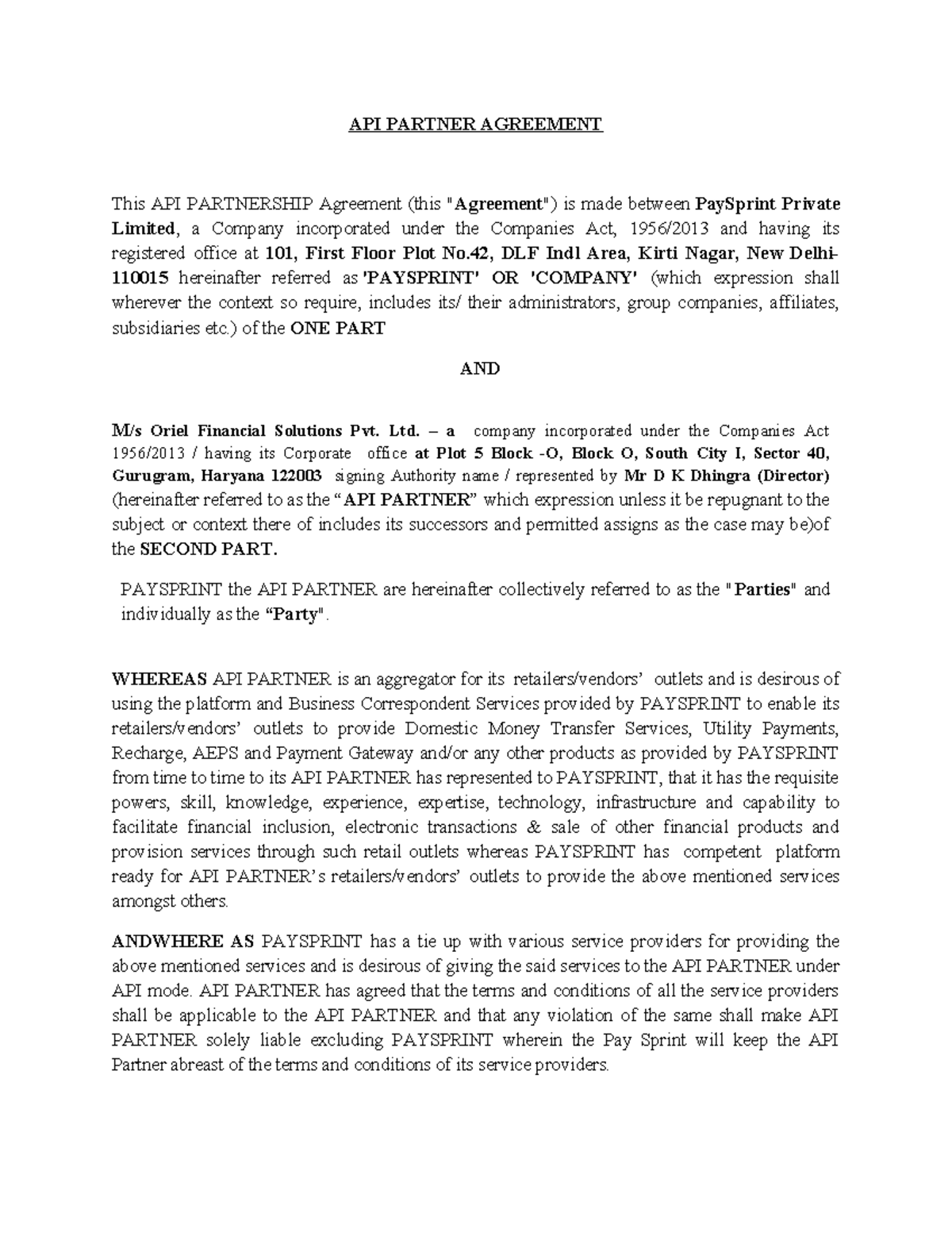 API PARTNER AGREEMENT: Terms and Conditions Overview - Studocu