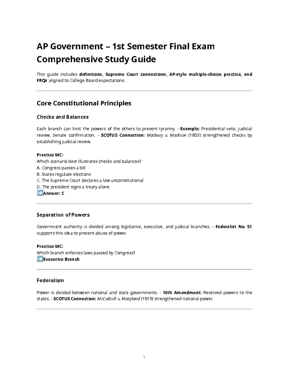 AP Government 1st Semester Final Exam Study Guide: Chapters 1-7 - Studocu