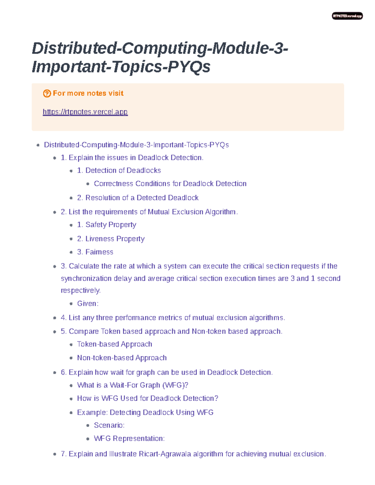 Distributed Computing Module 3 Important Topics PYQs - Distributed ...