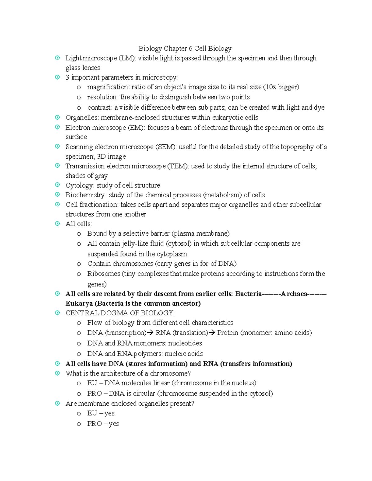Biology 101: Chapter 6 Cell Biology - Lecture Notes Overview - Studocu