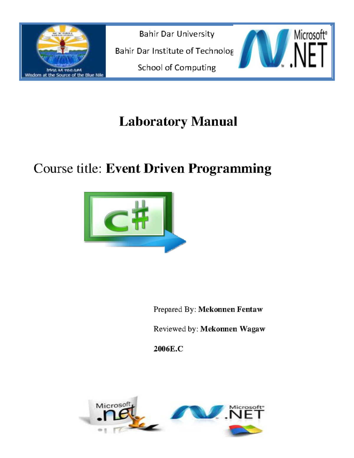 Event Driven Programming Laboratory Manual (2006E) - Visual Studio ...