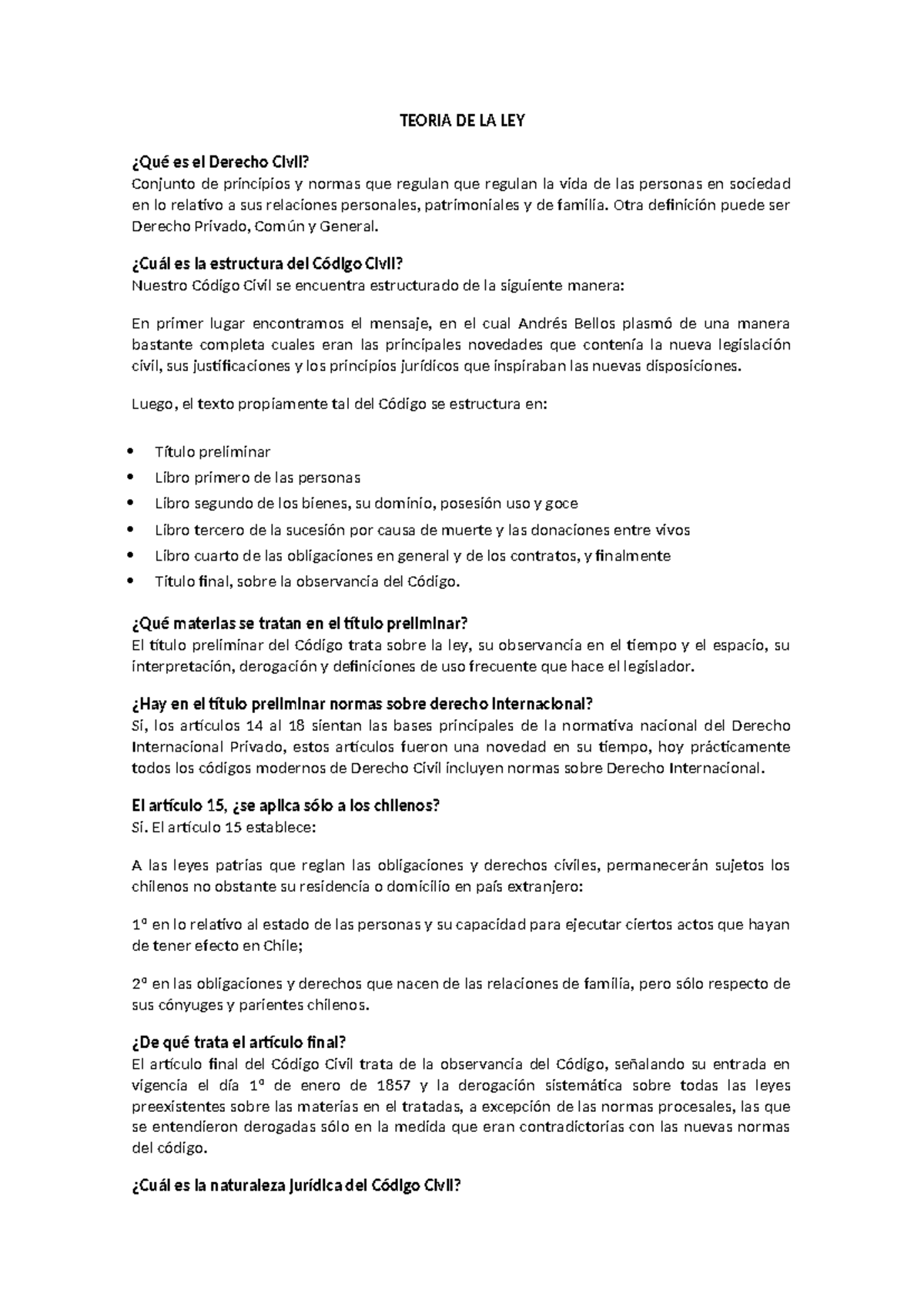 Teoría de la Ley en Derecho Civil - Apuntes 1er Semestre - Studocu