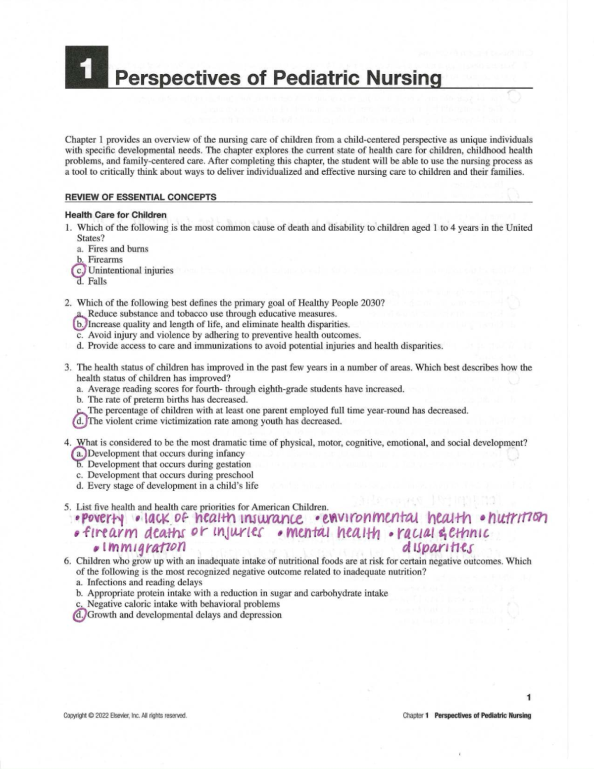Ch 1 Peds Workbook - 1 Perspectives of Pediatric Nursing Chapter 1 ...
