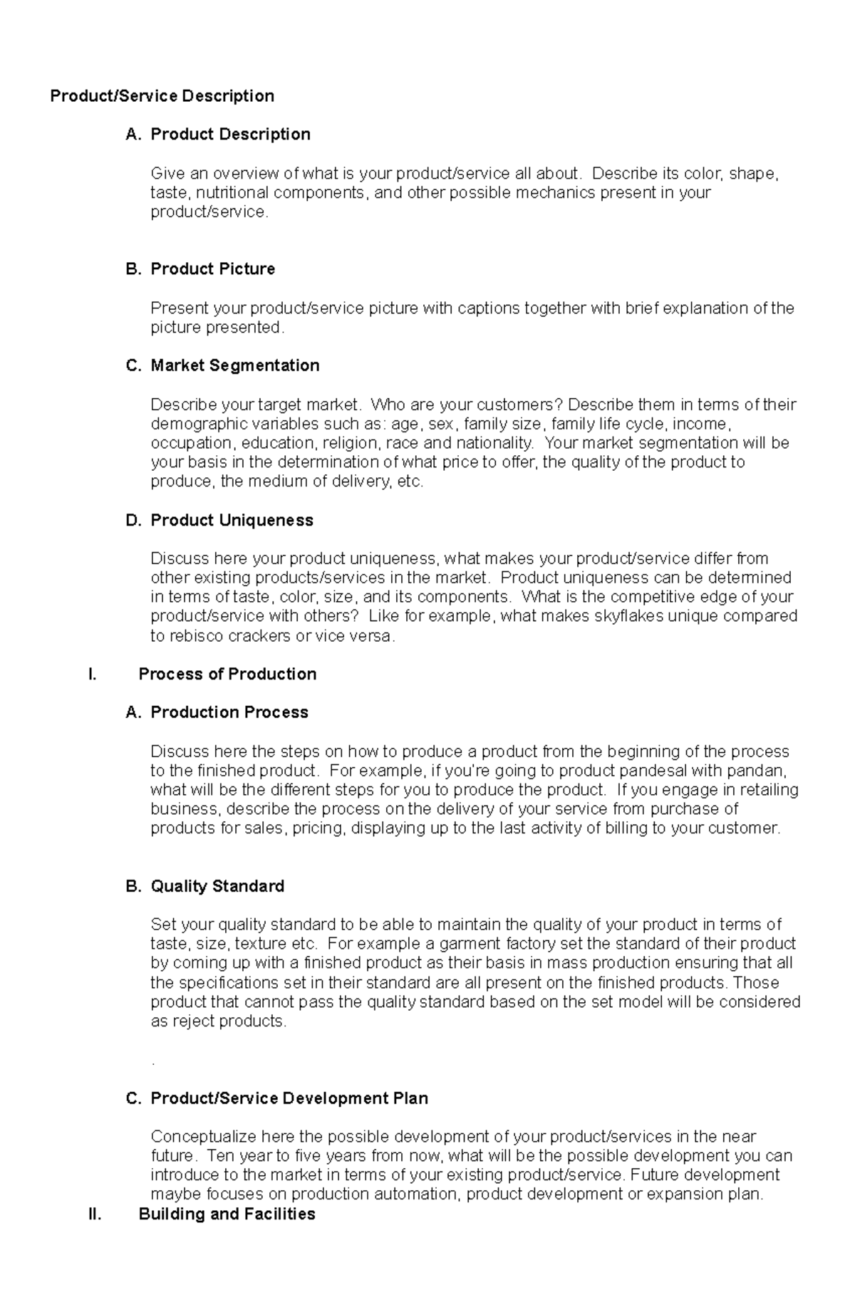 Feasib 1 - Product/Service Description A. Product Description Give an ...