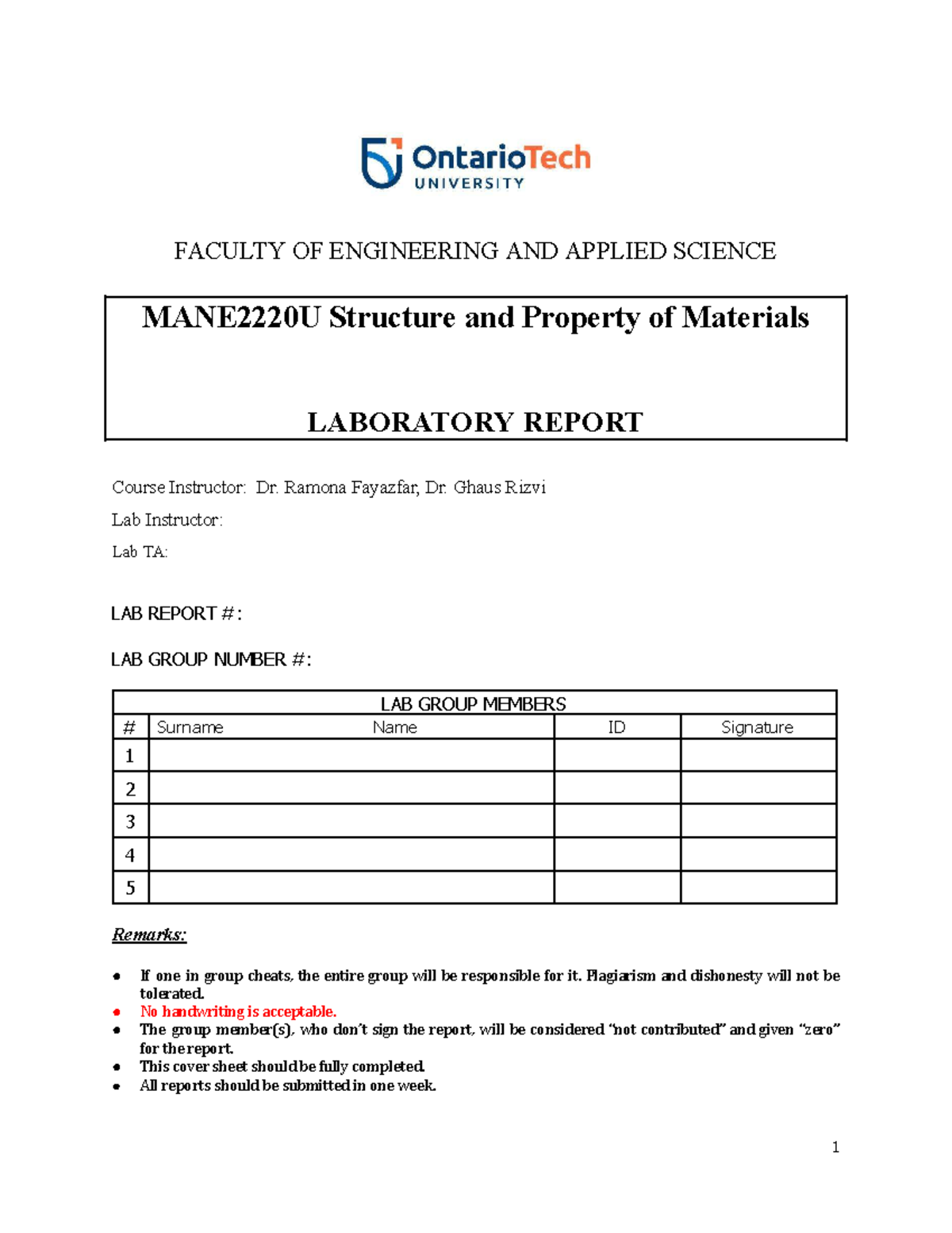MANE2220 U Lab Report: Structure and Properties of Materials - Studocu