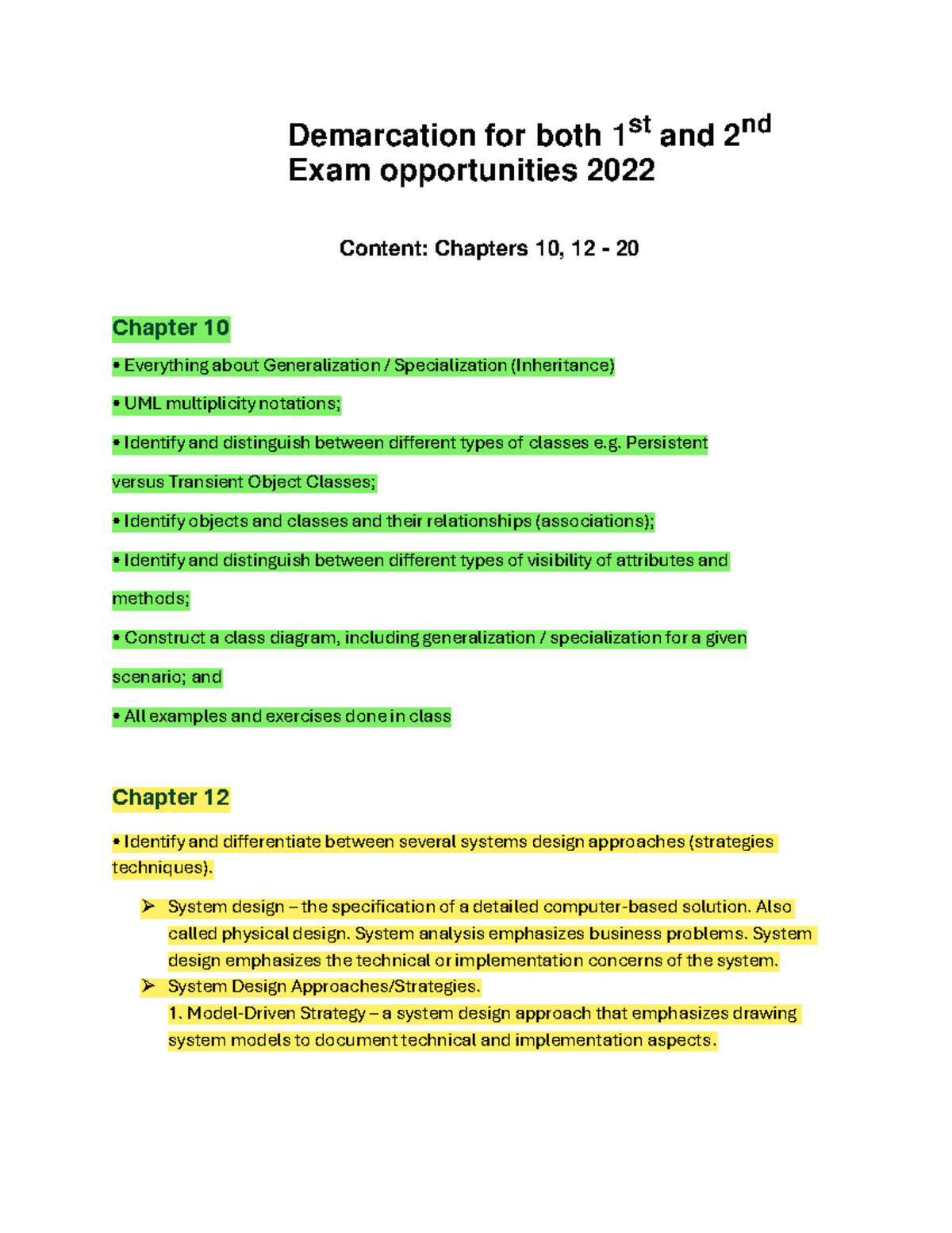 Exam Demarcation & Answers for Course 2024: Chapters 10, 12-20 Study ...