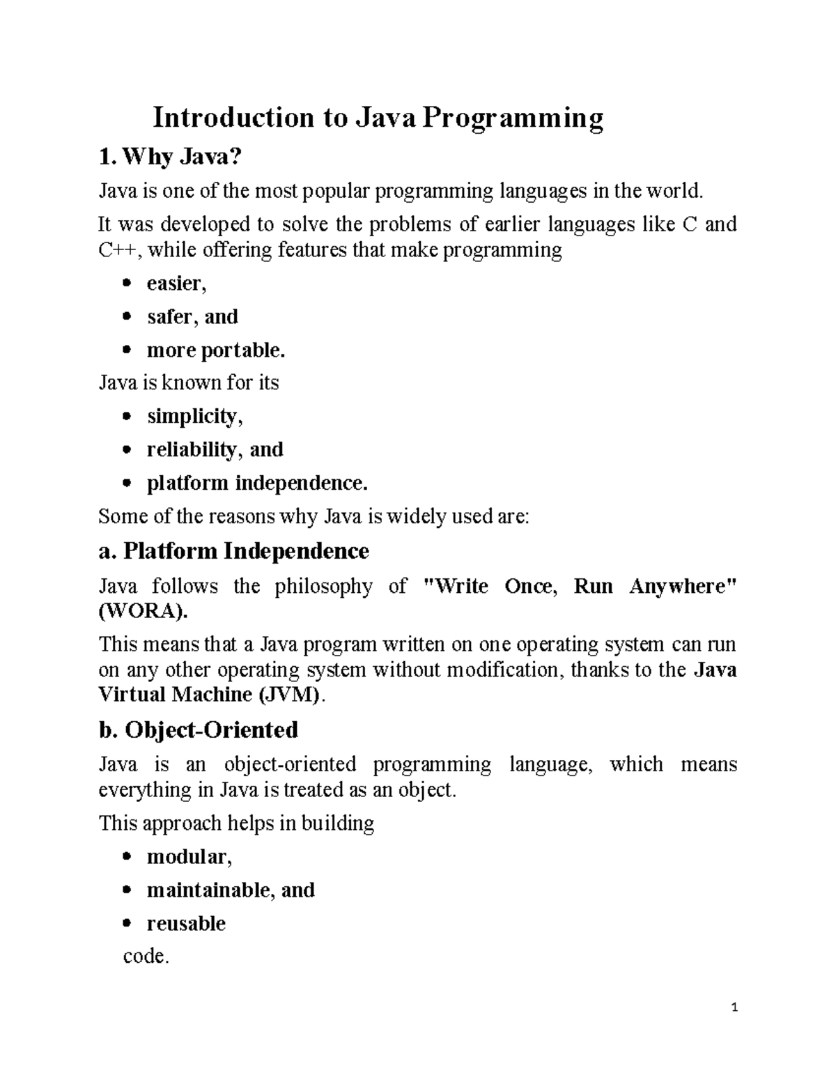 OOPJ BCS403 Unit 1: Introduction to Java Programming Concepts - Studocu