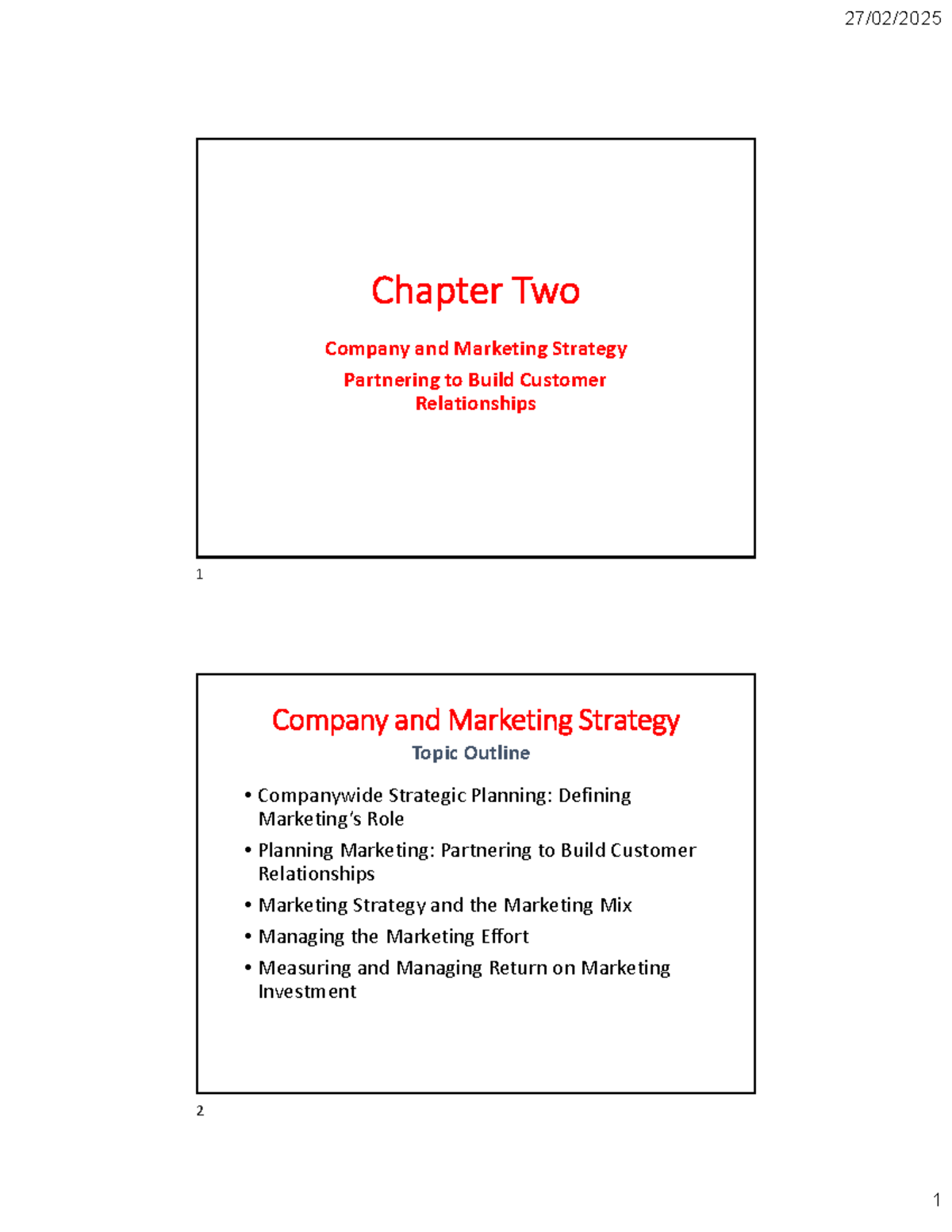 Chapter 2 - Company and Marketing Strategy - Chapter Two Company and ...