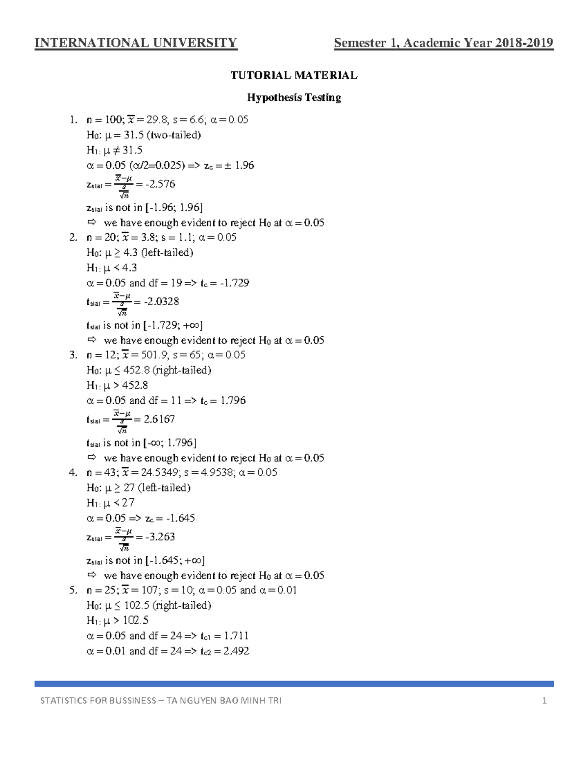 Chap 9 Exercises - Hypothesis Testing Solutions - Studocu