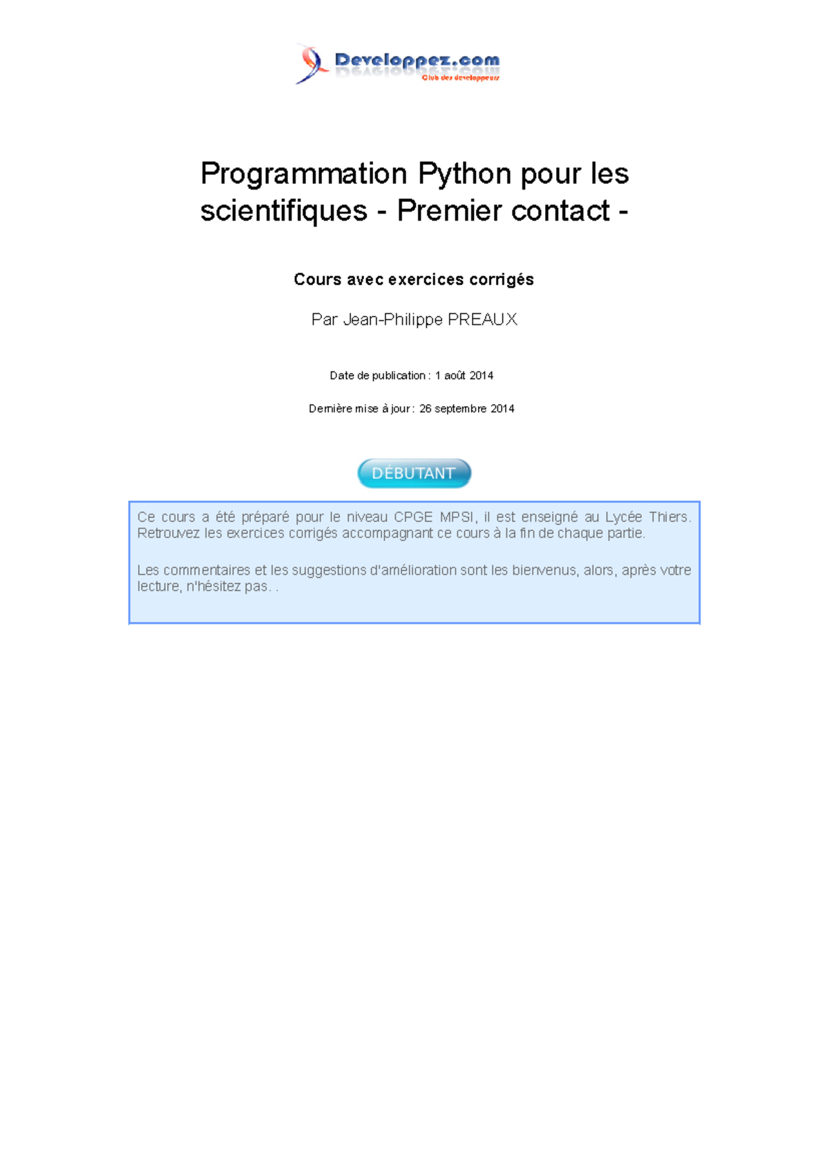 TP-Intro - Cours d'Introduction à Python avec Exercices Corrigés - Studocu