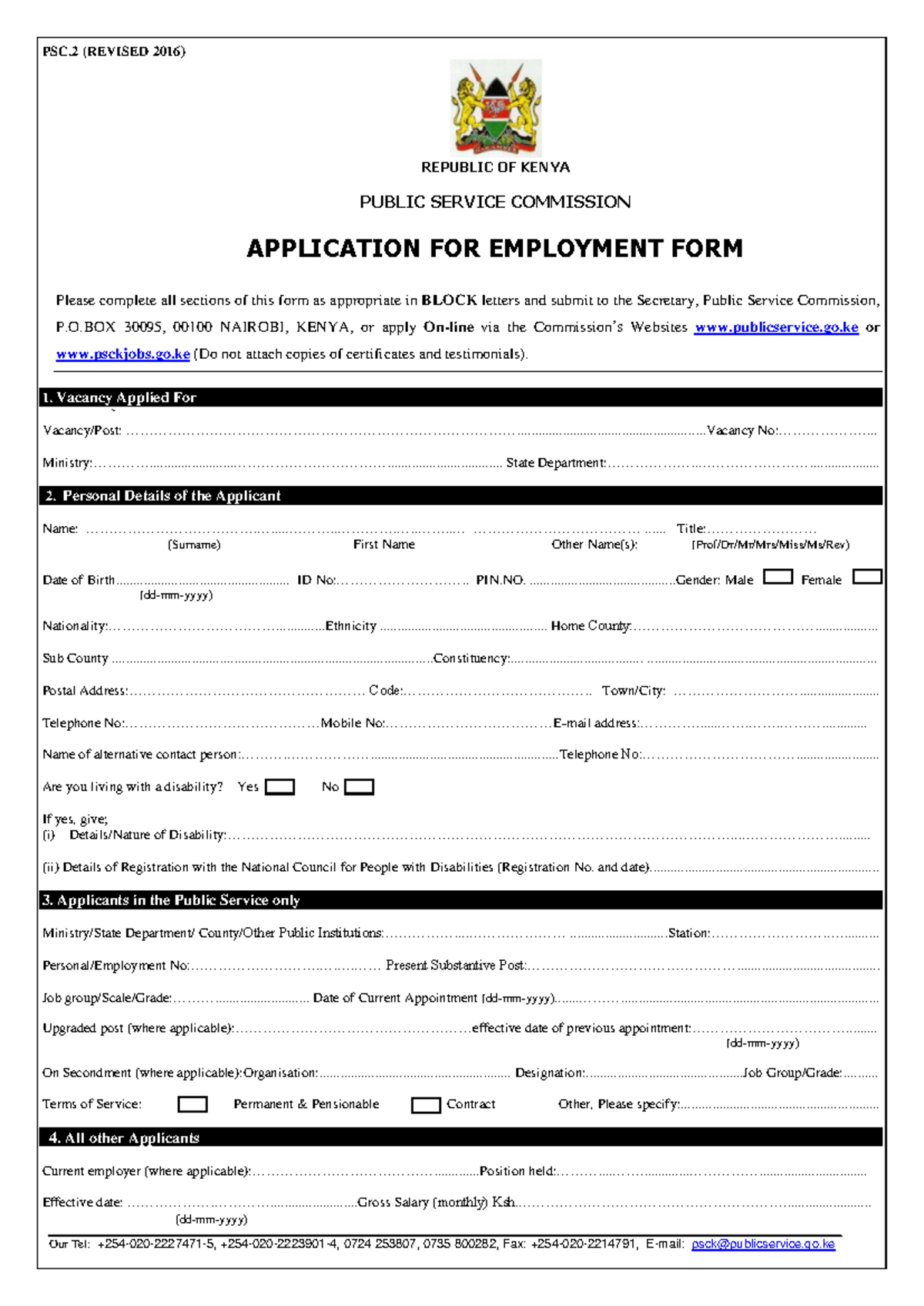 PSC.2 Employment Application Form - Revised 2016 Notes - Studocu