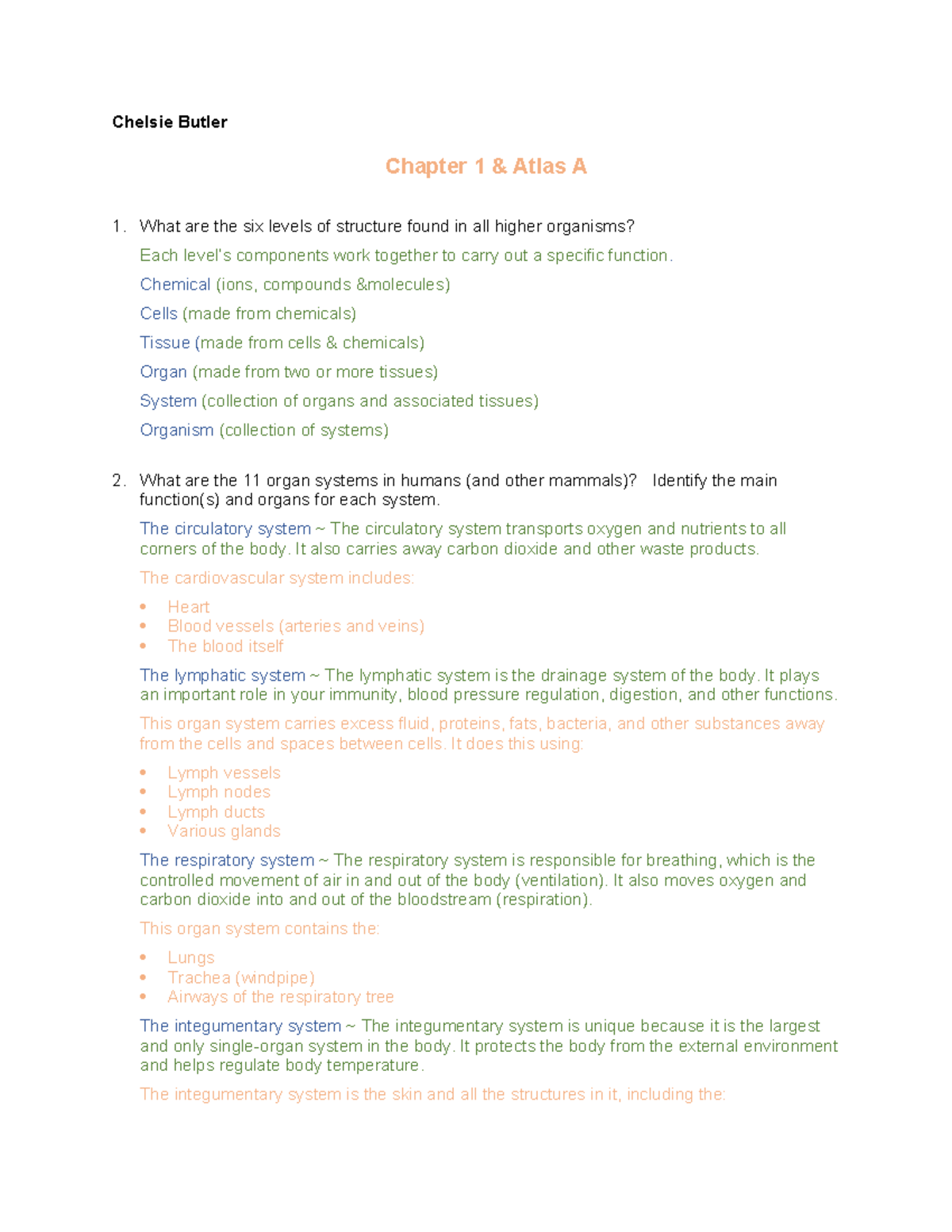 Overview of Chapter 1: Structure & Function of Organ Systems - Studocu