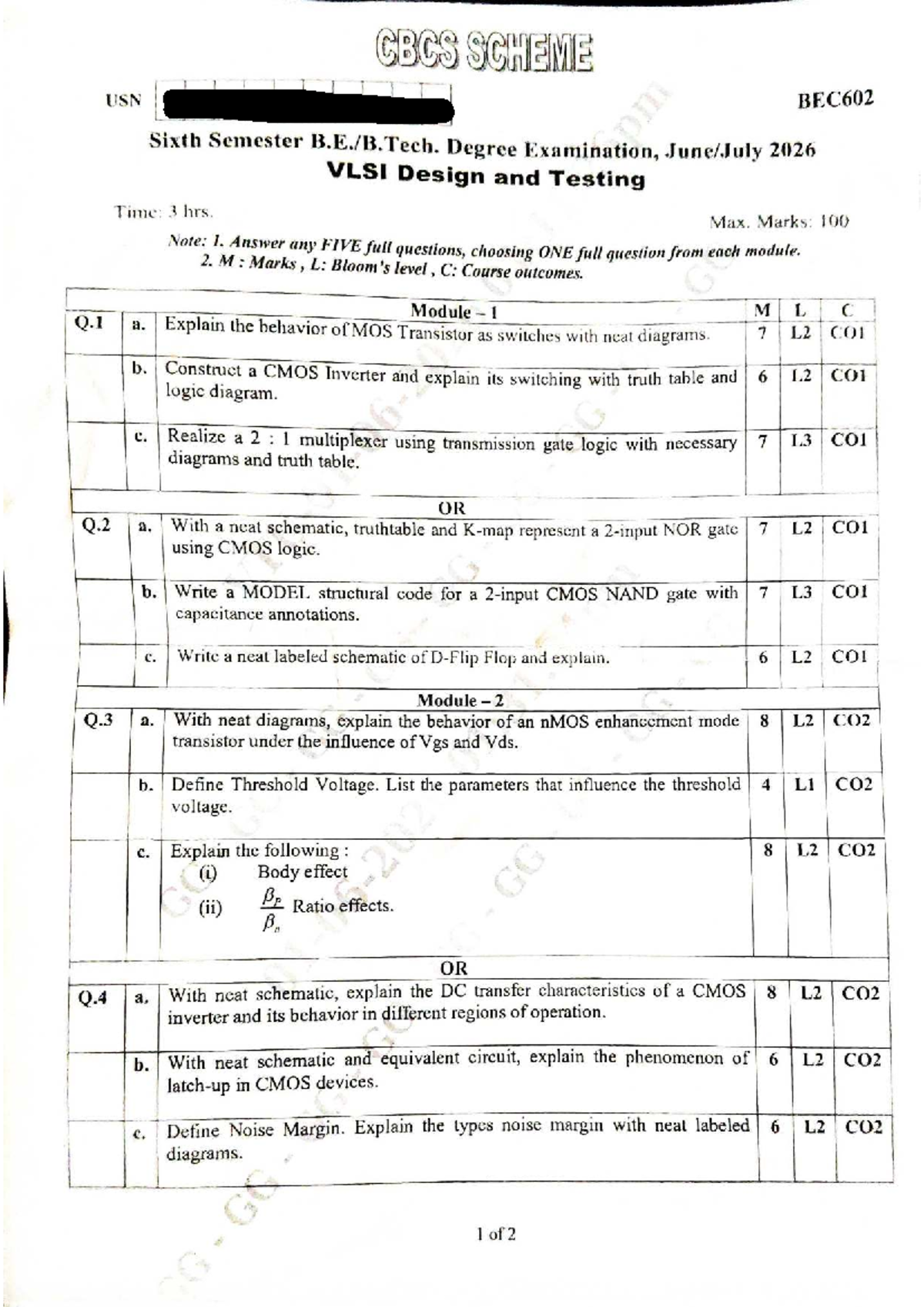 VLSI Design and Testing Exam Guide - BEC602 - Studocu