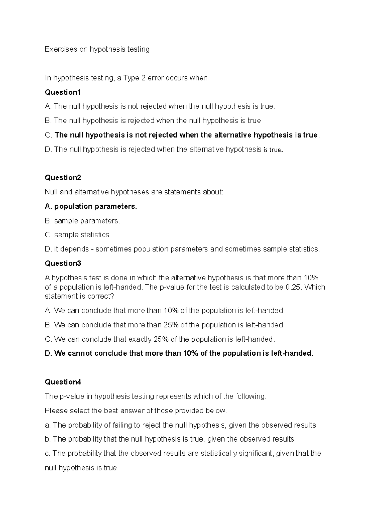 Exercises on Hypothesis Testing: Key Concepts and Examples - Studocu