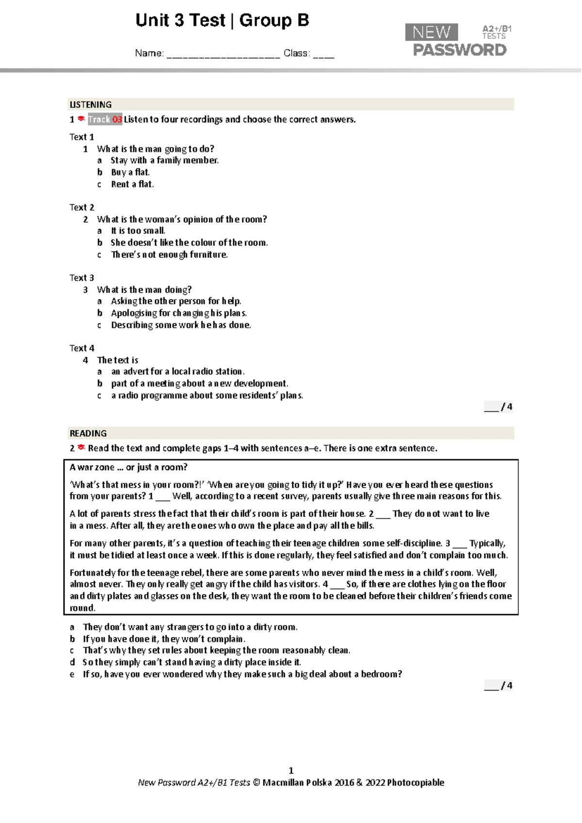 Focus 3 2E Vocabulary Quiz - Unit 8, Group A Evaluation - Studocu