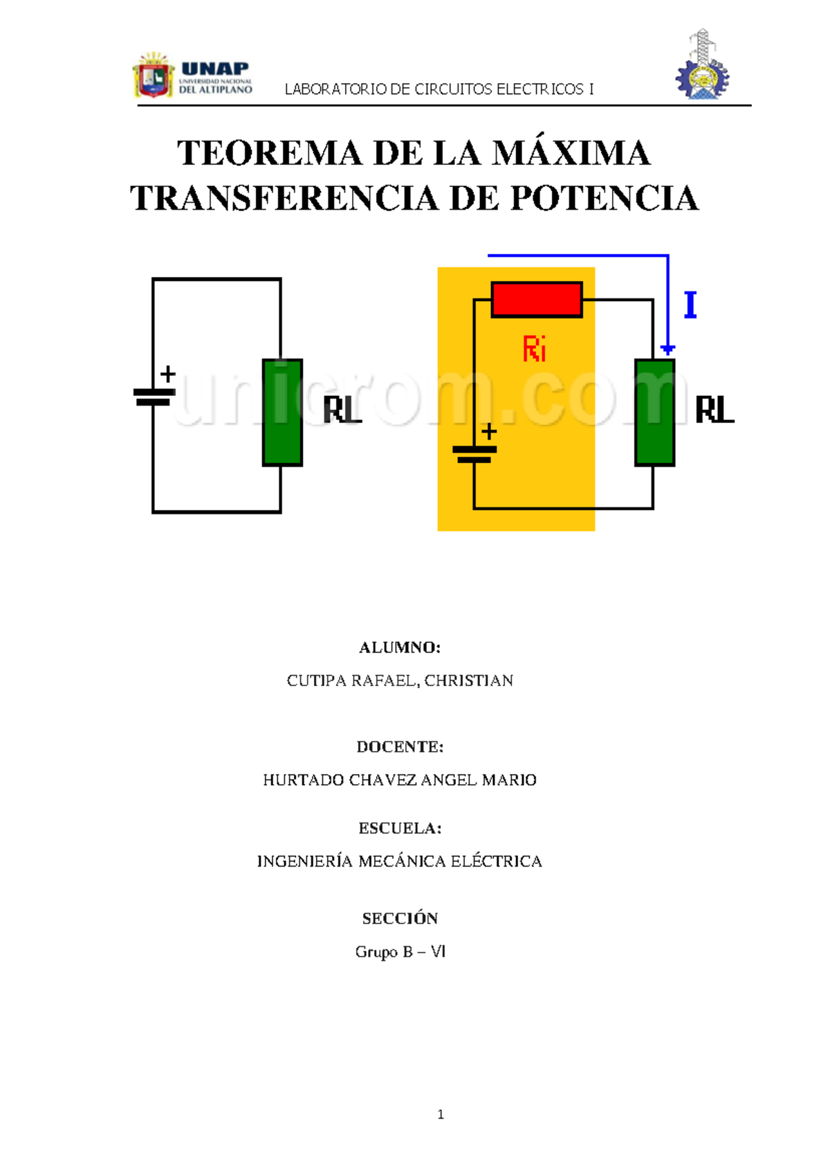 LABORATORIO DE CIRCUITOS ELÉCTRICOS I: TEOREMA DE TRANSFERENCIA DE ...