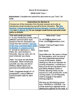 RRM3 D268 Task 1: Introductory Emails to Characters in Scenario - Studocu