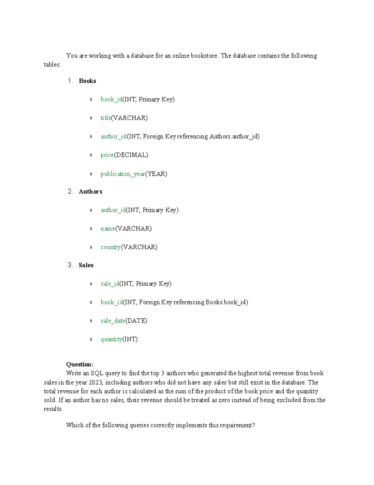 LPU MCQ - na3: SQL Queries for Database Management and Analysis - Studocu