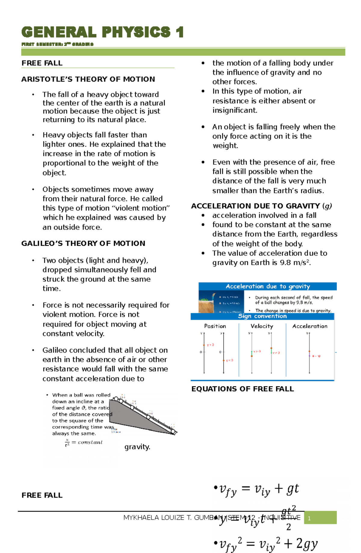 Physics 101: Free Fall, Projectile Motion & Newton's Laws Reviewer ...
