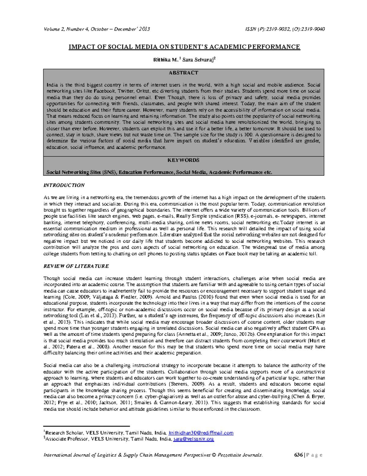 Impact of Social Media on Students' Academic Performance (SACAD) - Studocu
