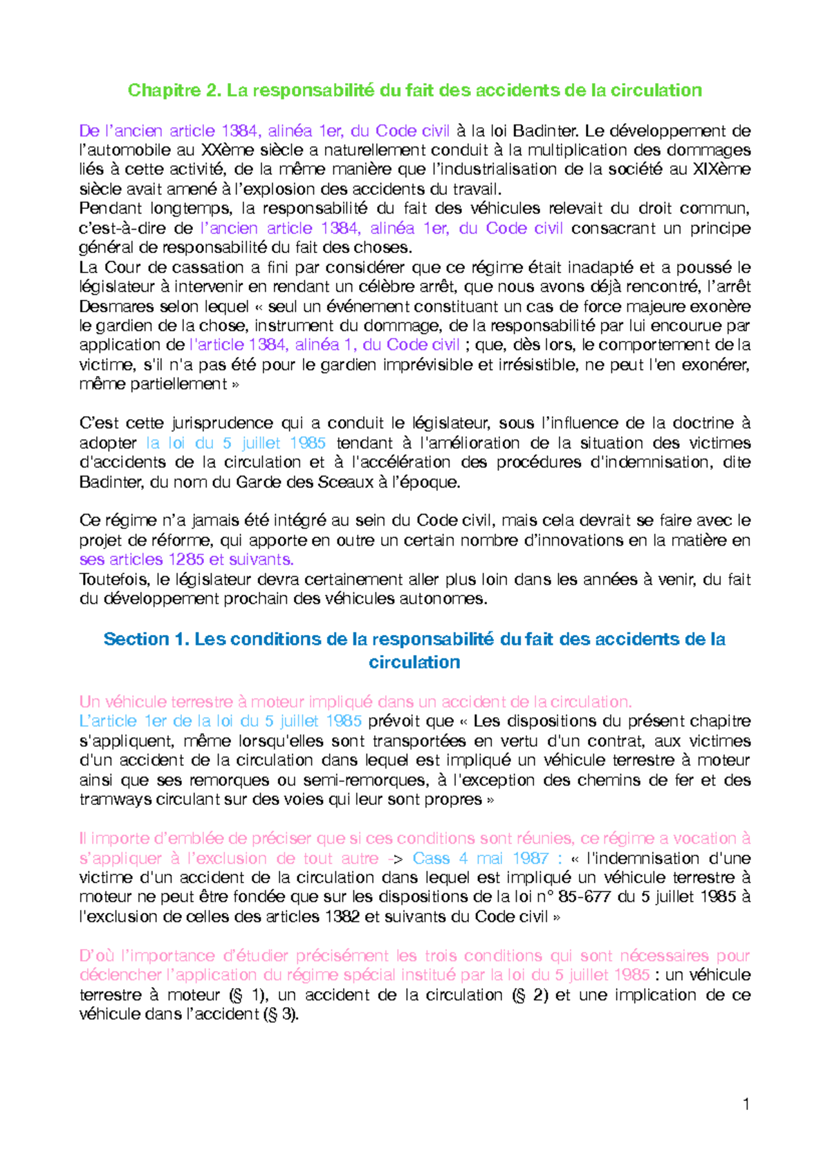 Responsabilité Civile en Cas d'Accidents de Circulation - Chapitre 2 ...