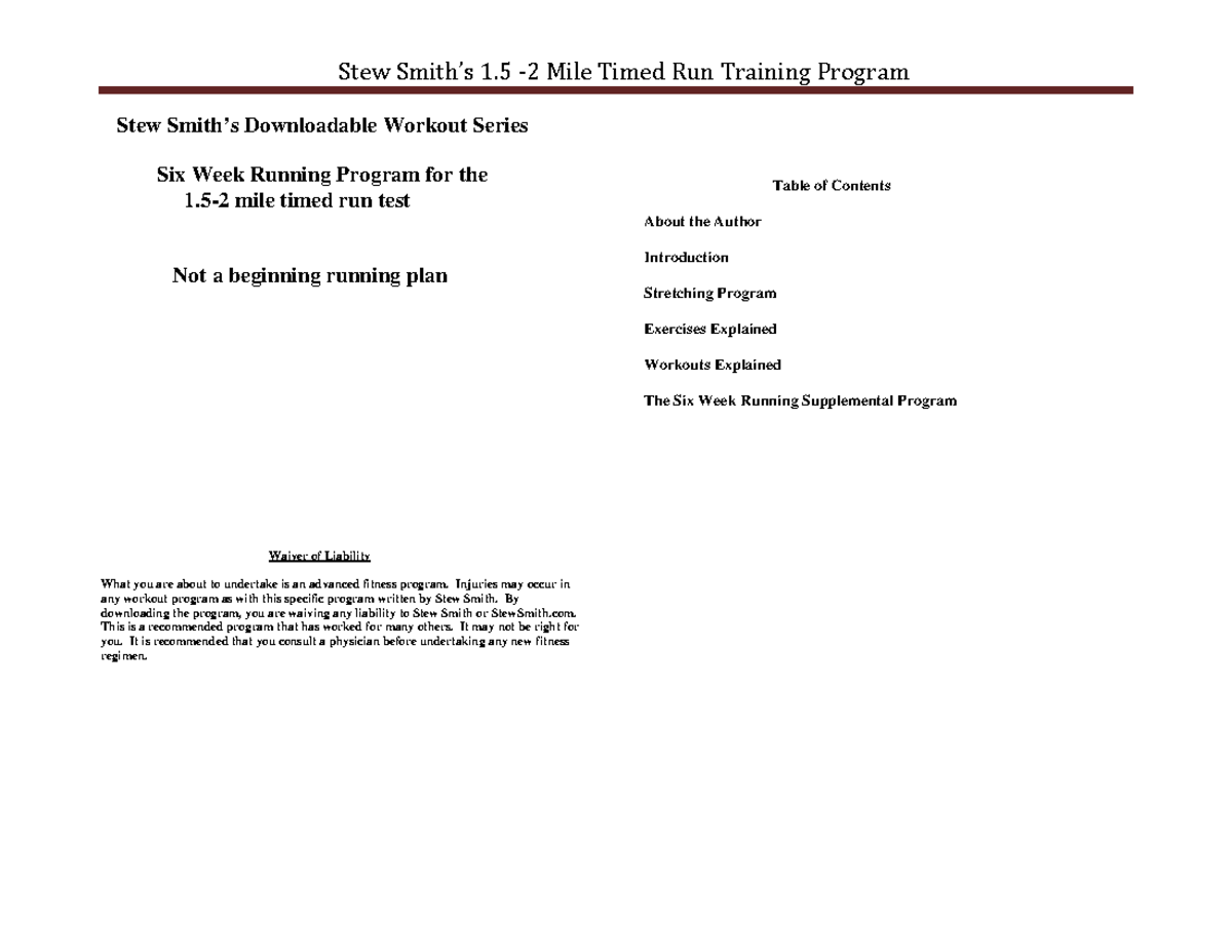 6 Week Running Plan for Timed Runs - Advanced Program - Studocu