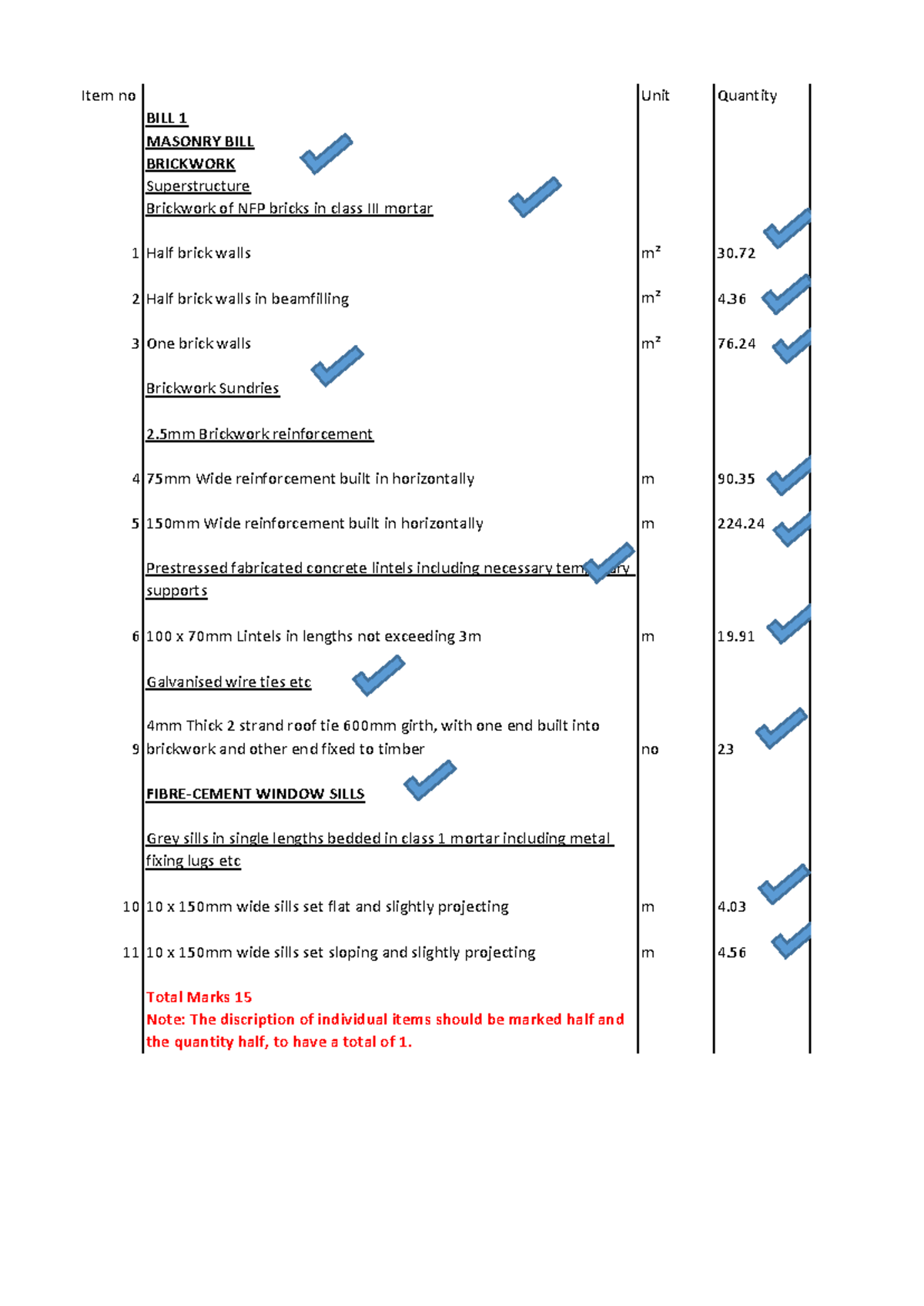 BUQS2005 A TEST 2 MEMO - Brickwork and Plastering Calculations - Studocu
