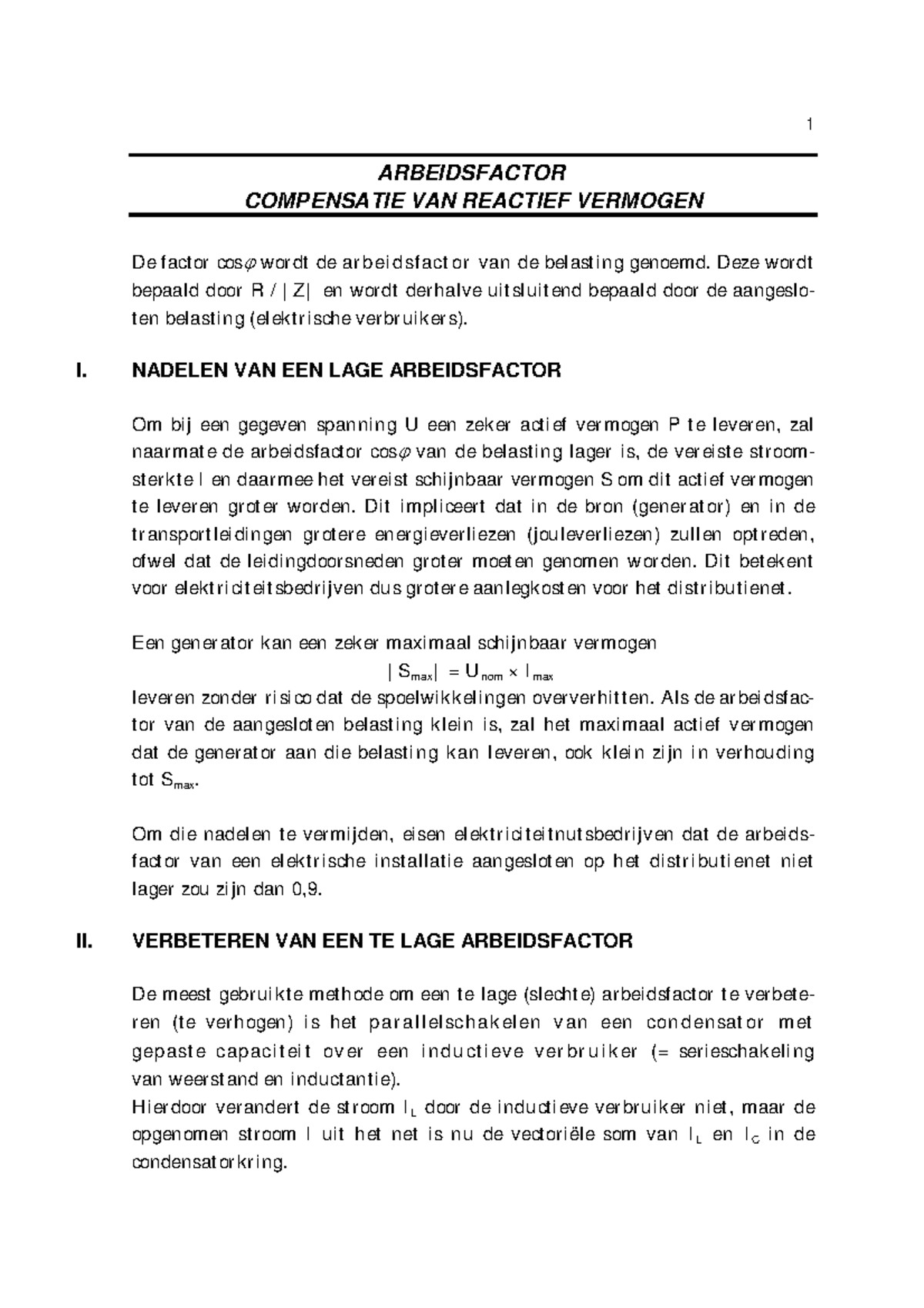 Arbeidsfactor compensatie reactief vermogen - ARBEIDSFACTOR COMPENSATIE ...