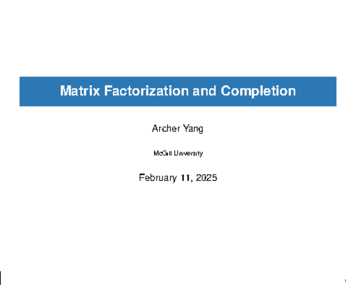 L9 - Lecture slides on Matrix completion - Matrix Factorization and ...
