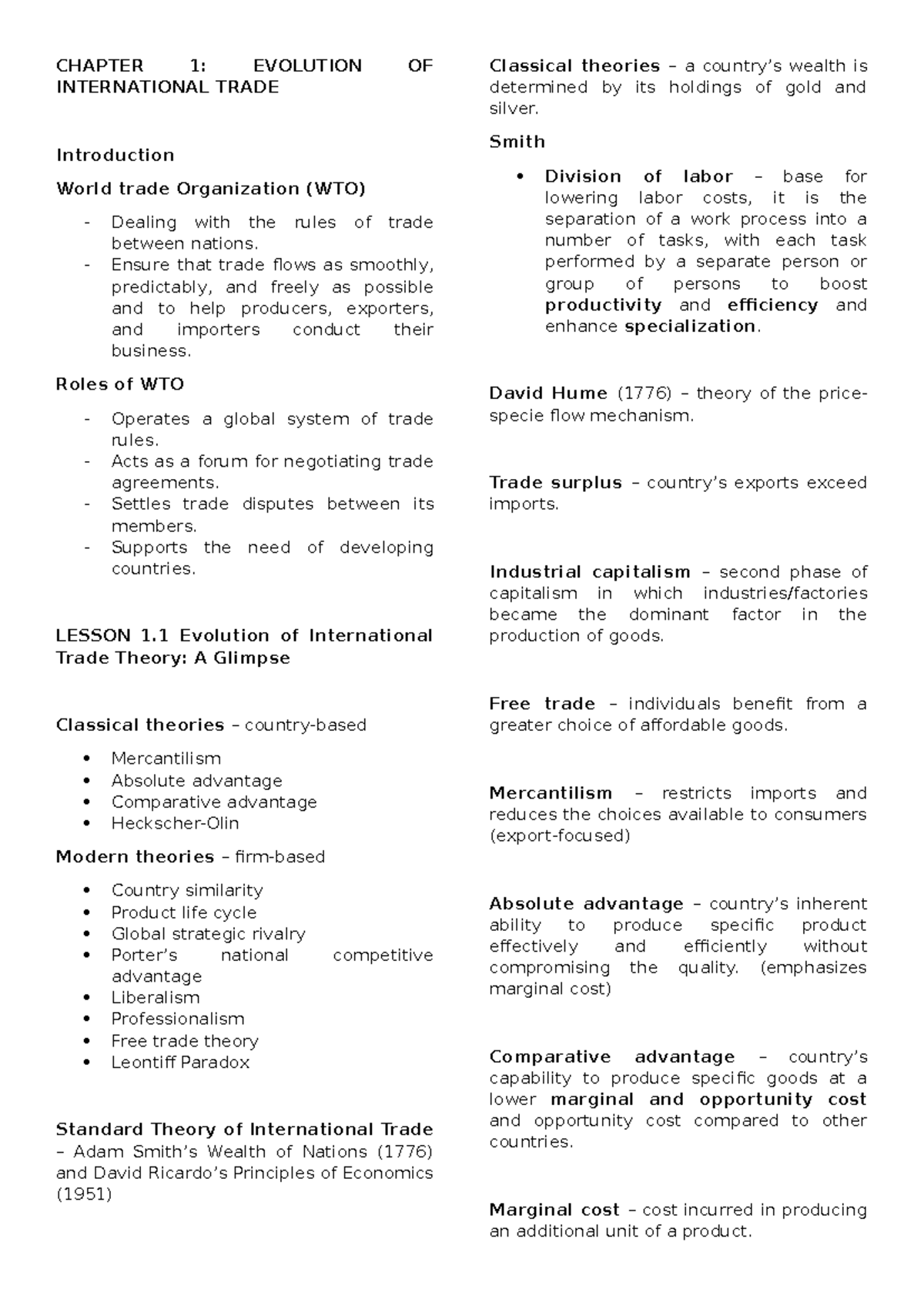 IBT- Evolution of International Trade Theory Notes - Studocu