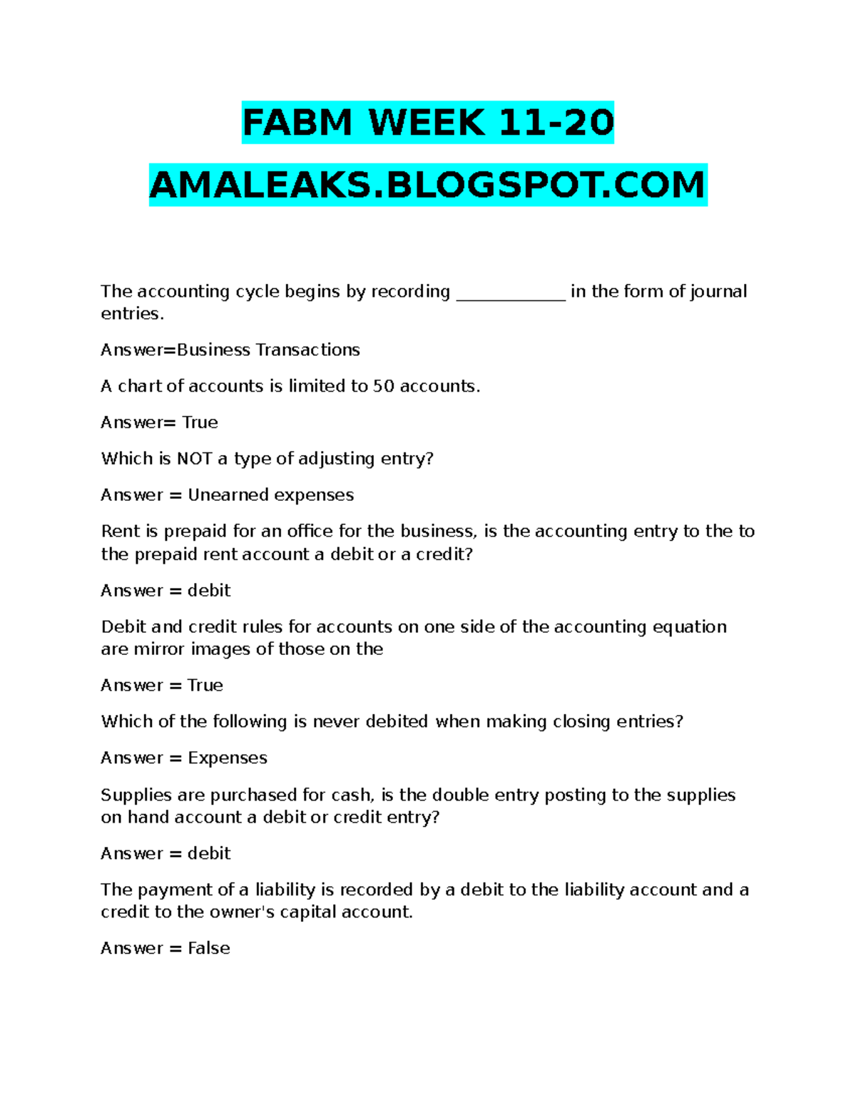 **FABM-112 Accounting Cycle Insights from Week 11-20** - Studocu
