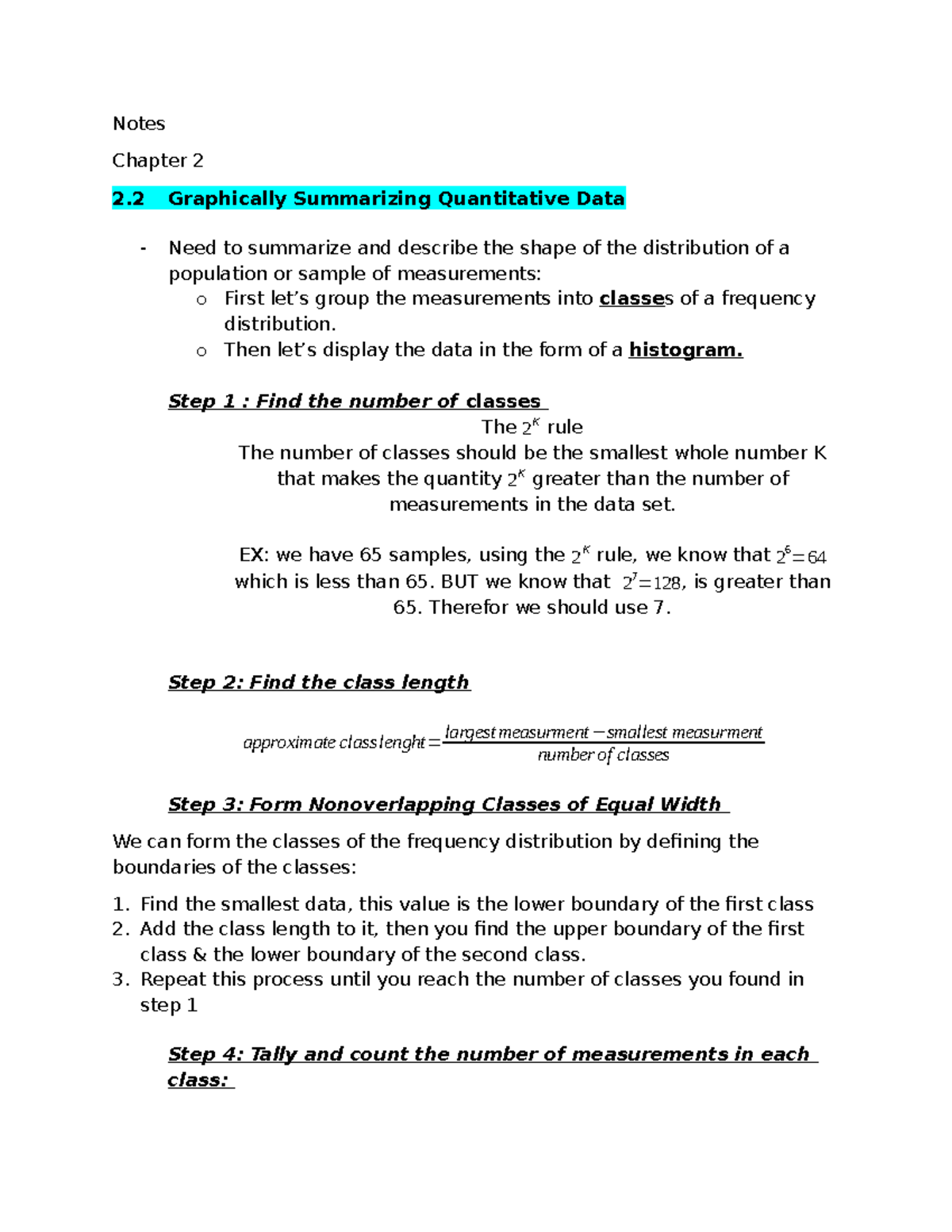 Notes - Notes Chapter 2 2 Graphically Summarizing Quantitative Data ...