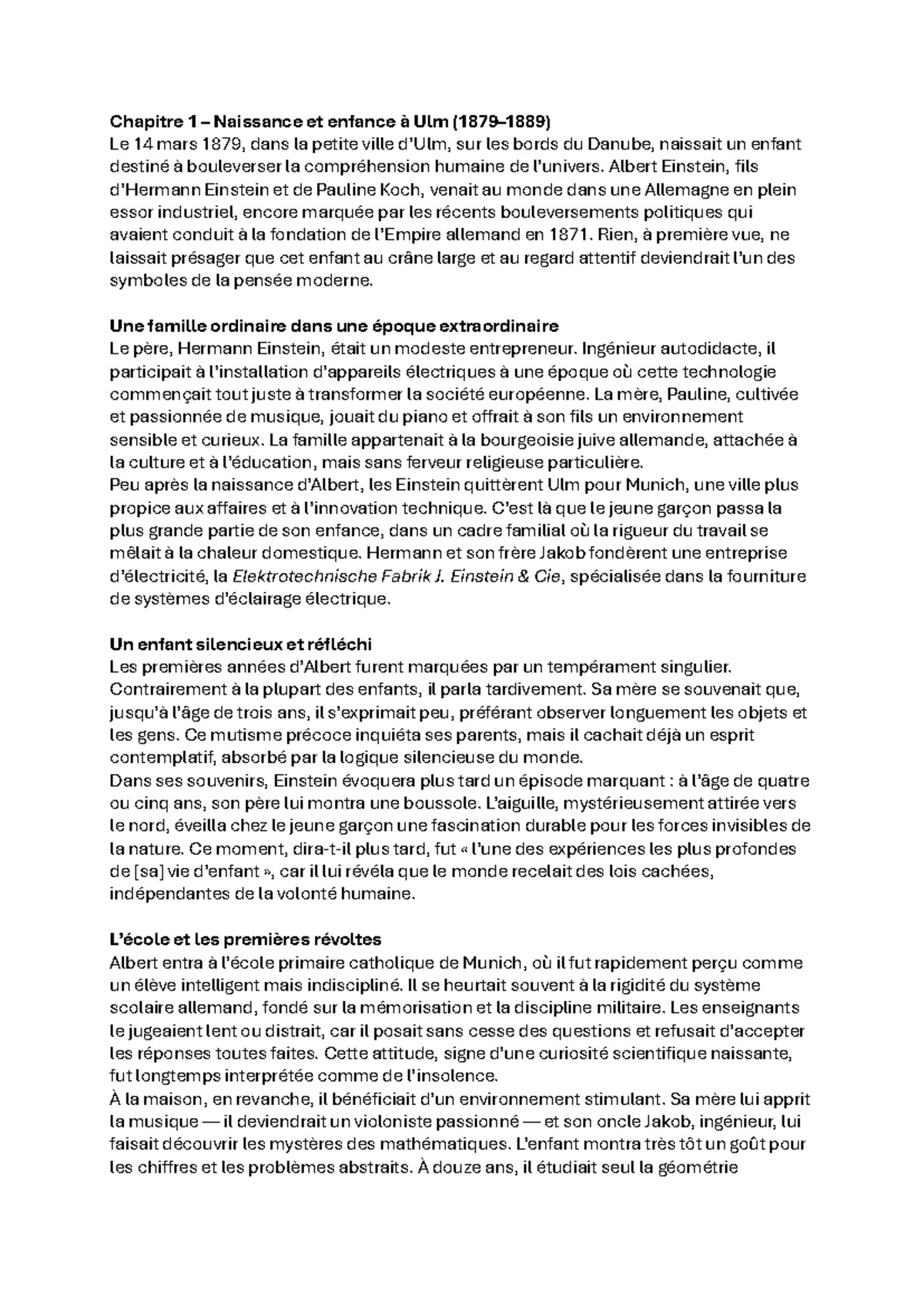 Chapitre 1 Naissance et Enfance d'Albert Einstein Studocu — free download