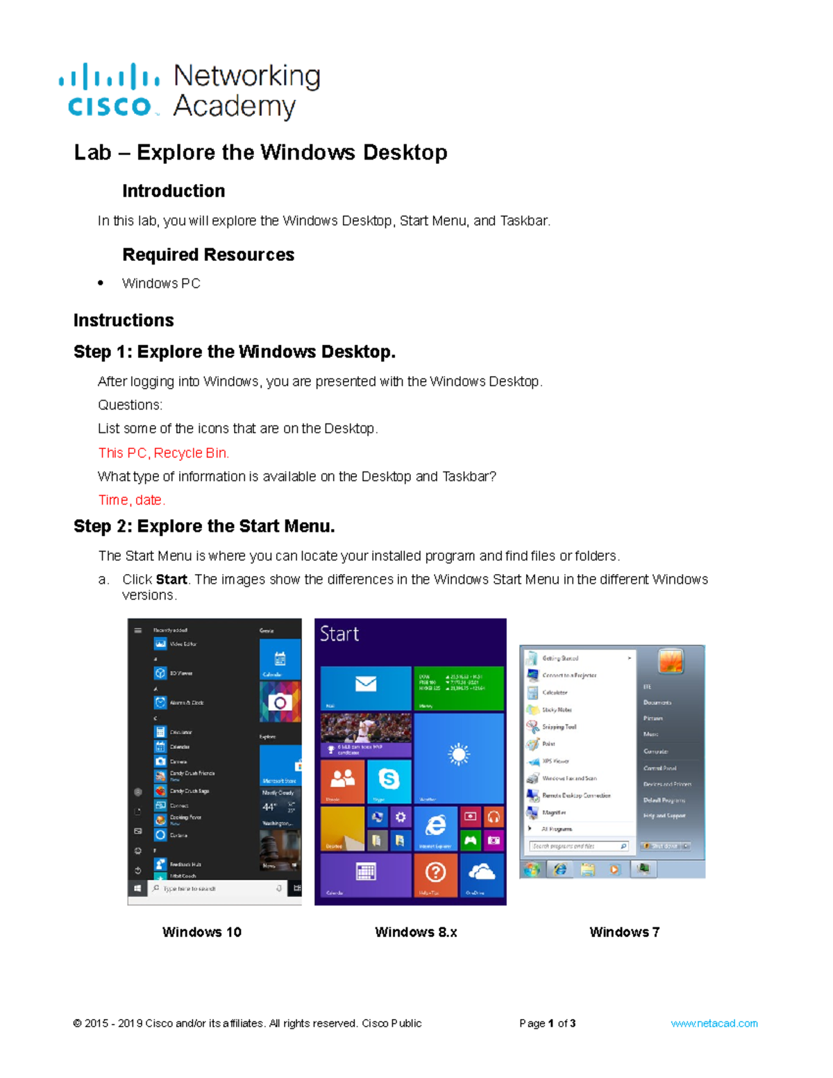 11.1.2.10 Lab - Explore the Windows Desktop - Lab – Explore the Windows ...