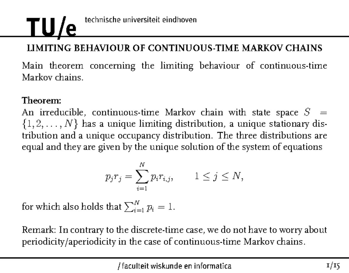 Lecture Notes on Limiting Behavior of Markov Chains - SOR 5 25 ...