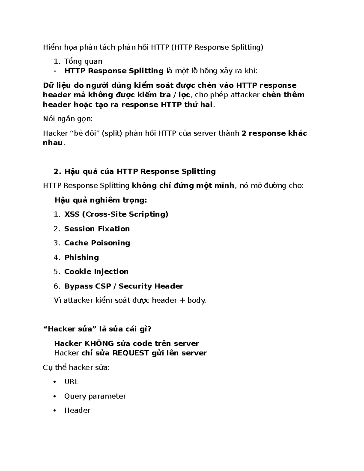 Tổng quan về Hiểm họa HTTP Response Splitting (CS: 1) - Studocu