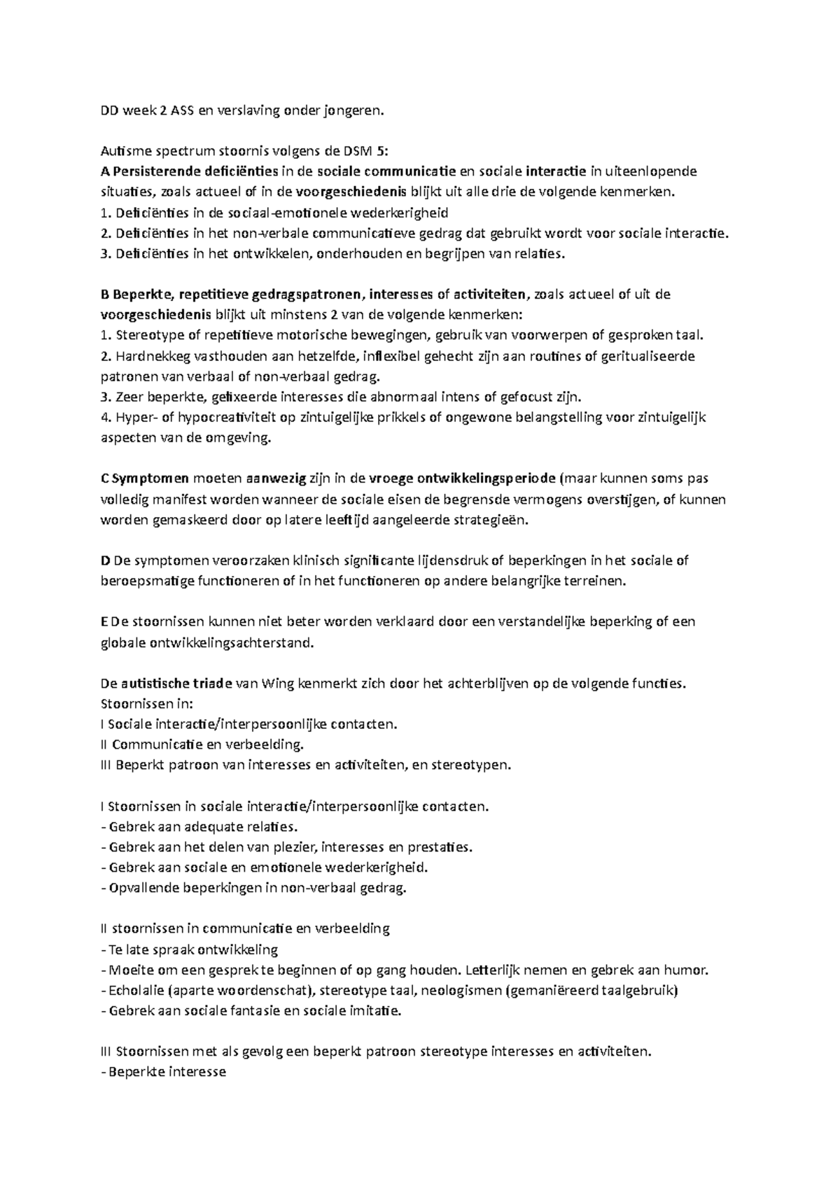 DD H20 Week 2 ASS en Verslaving bij Jongeren: Overzicht en ...