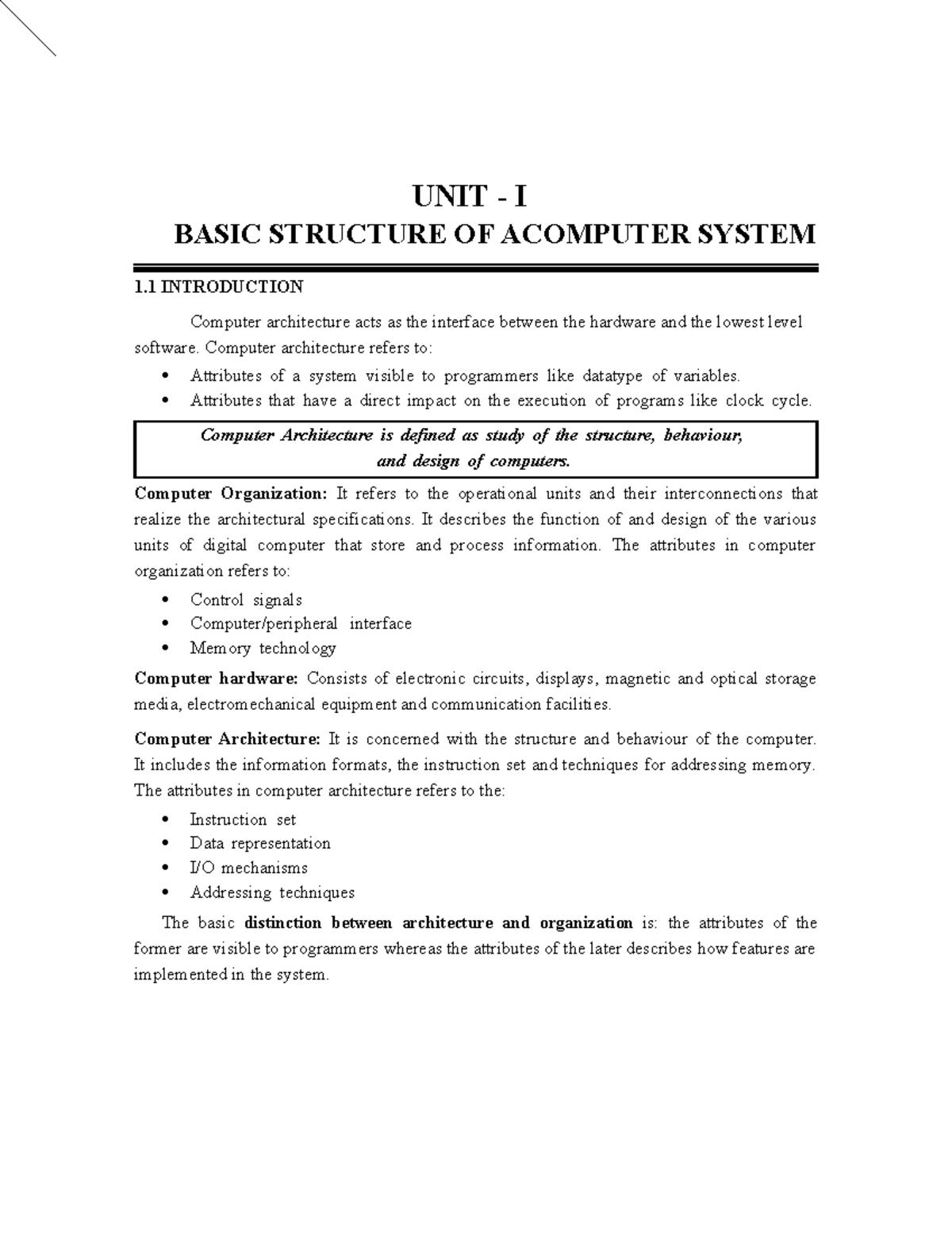 21CSE05-CA UNIT I: Basics of Computer Architecture and Organization ...