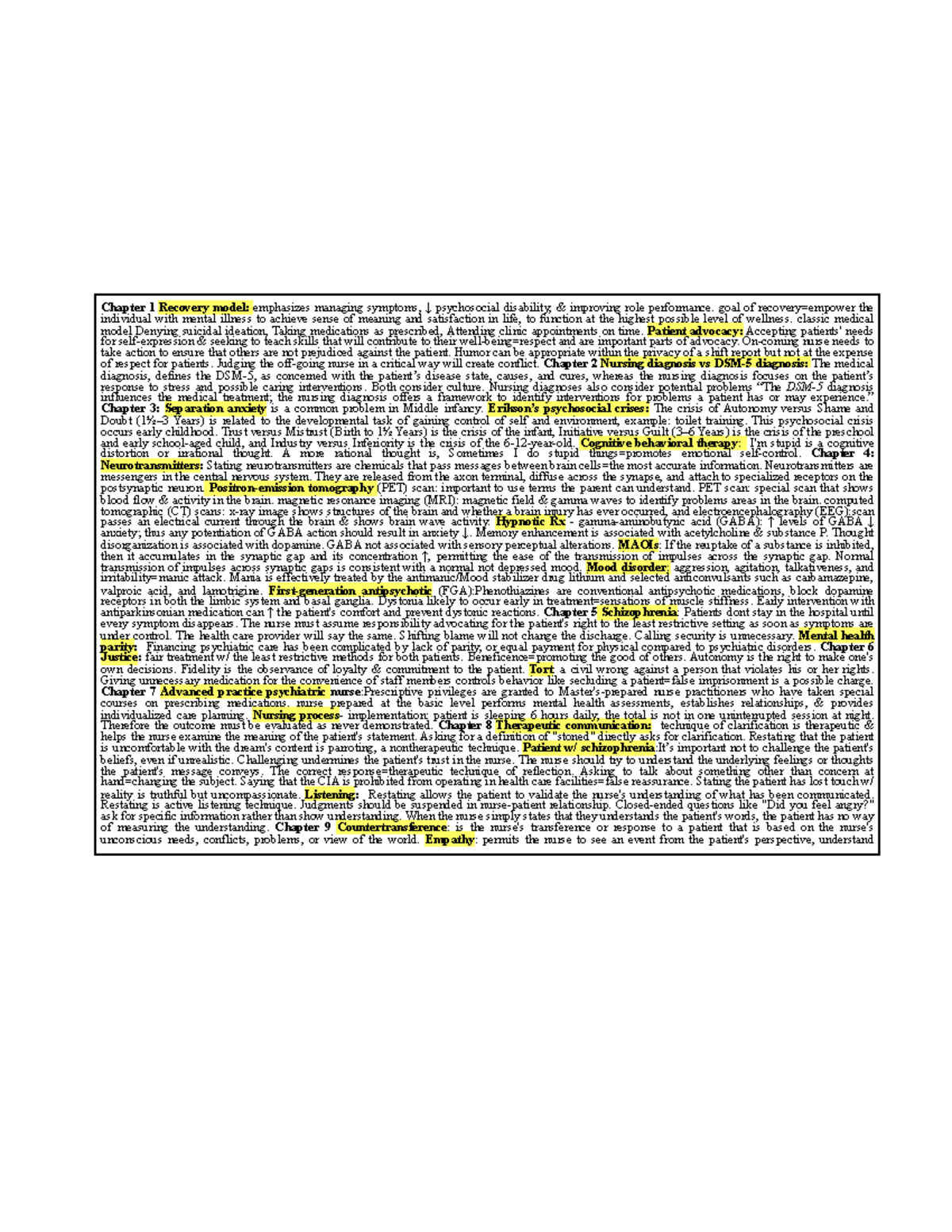 Psychiatric Nursing Study Guide: Chapter Summary & Key Concepts - Studocu