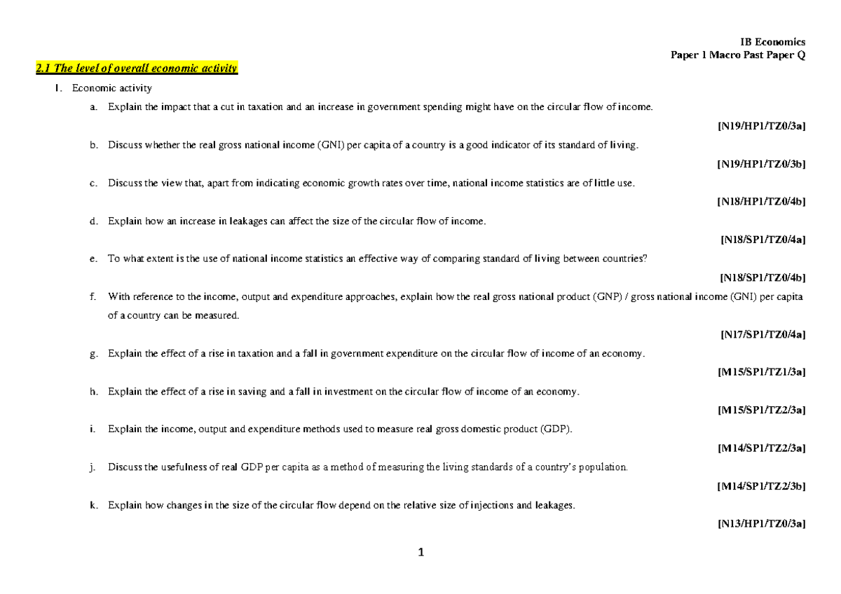 IB Economics Paper 1 Macro Past Paper Q & A Summary (M13-N19) - Studocu