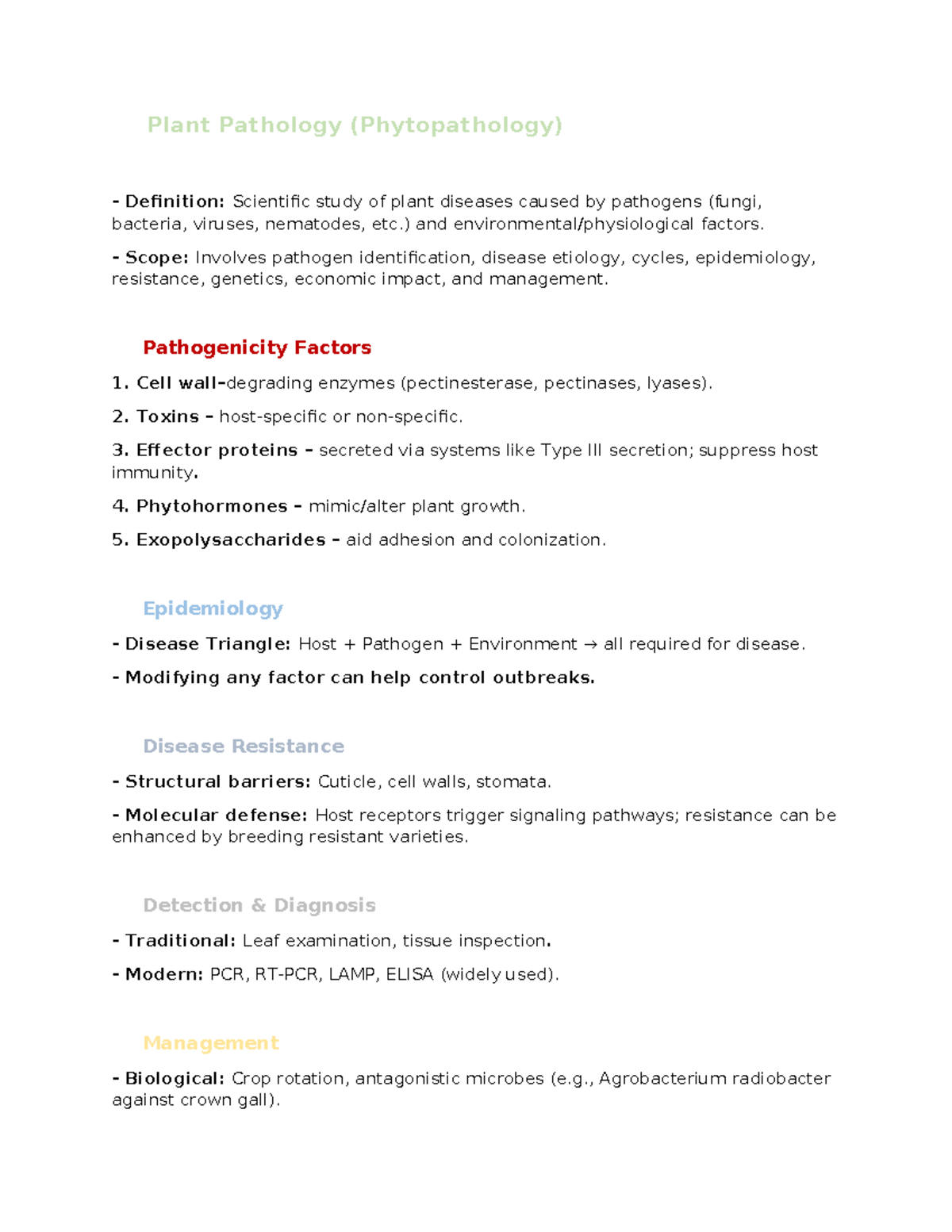 Plant Pathology (Phytopathology) Overview and Key Concepts - Studocu