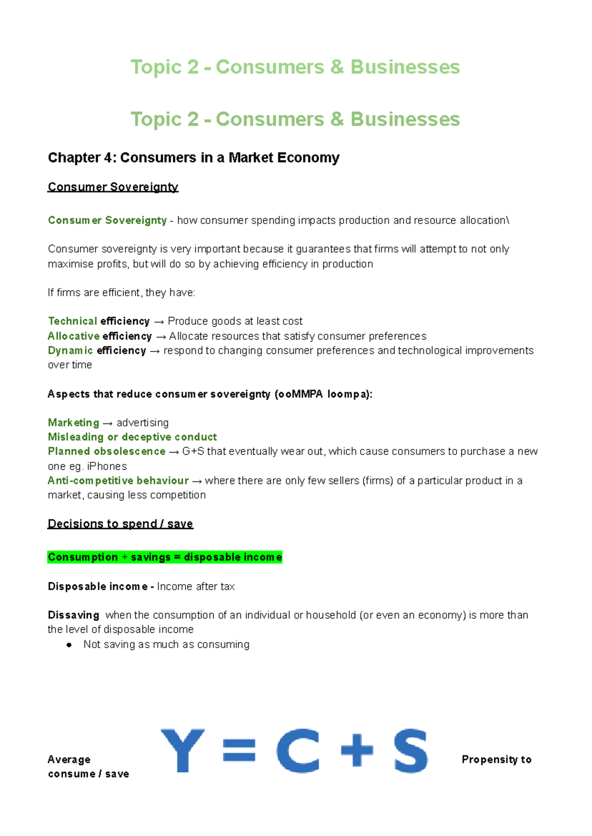 Prelim Economics - Topic 2: Consumers & Businesses Overview - Studocu