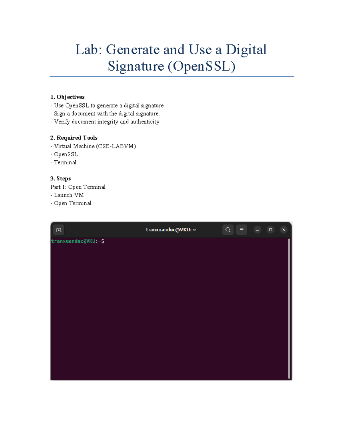Lab: Digital Signature Generation & Verification (OpenSSL) - Studocu