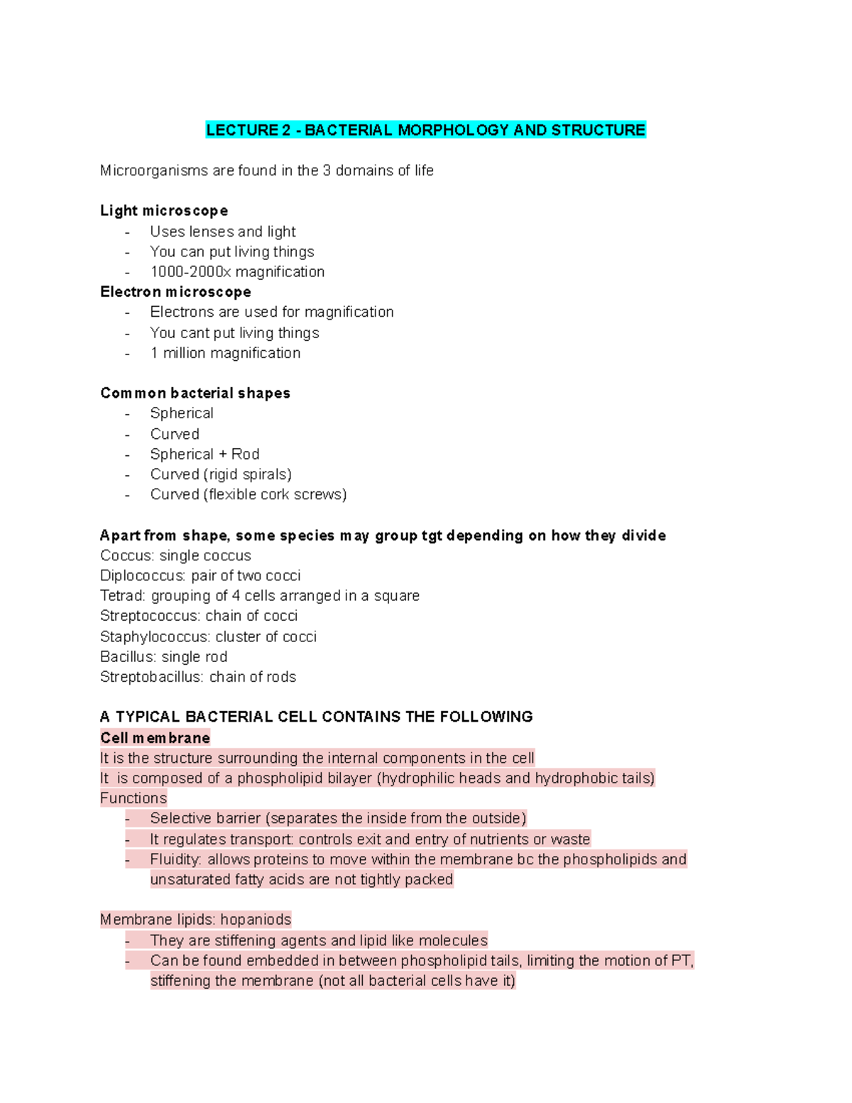 LECTURE 2 & 4: BACTERIAL MORPHOLOGY, STRUCTURE & GROWTH CURVES - Studocu