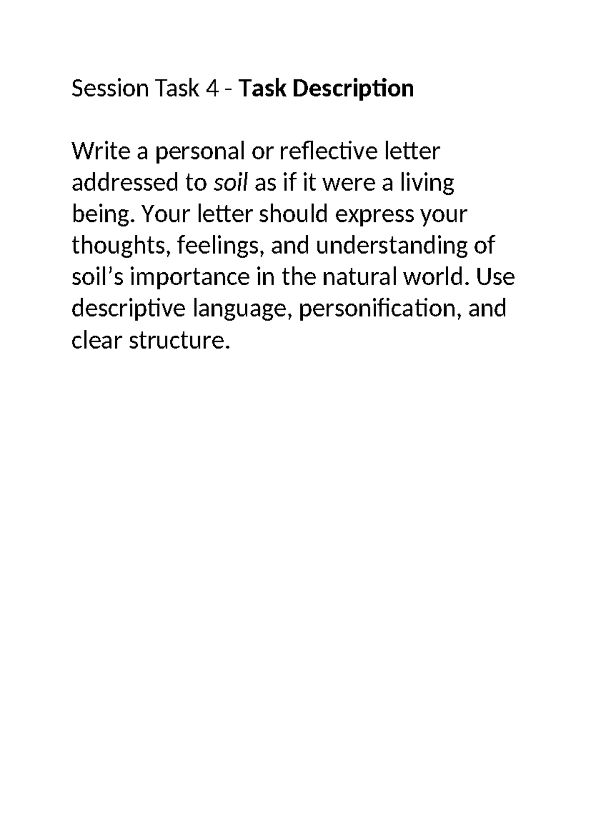 Discussion Task 4: Reflective Letter to Soil - Studocu