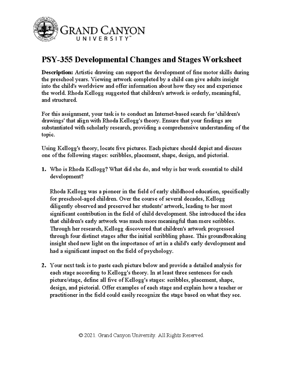 PSY-355 Developmental Changes Worksheet: Stages of Children's Art - Studocu
